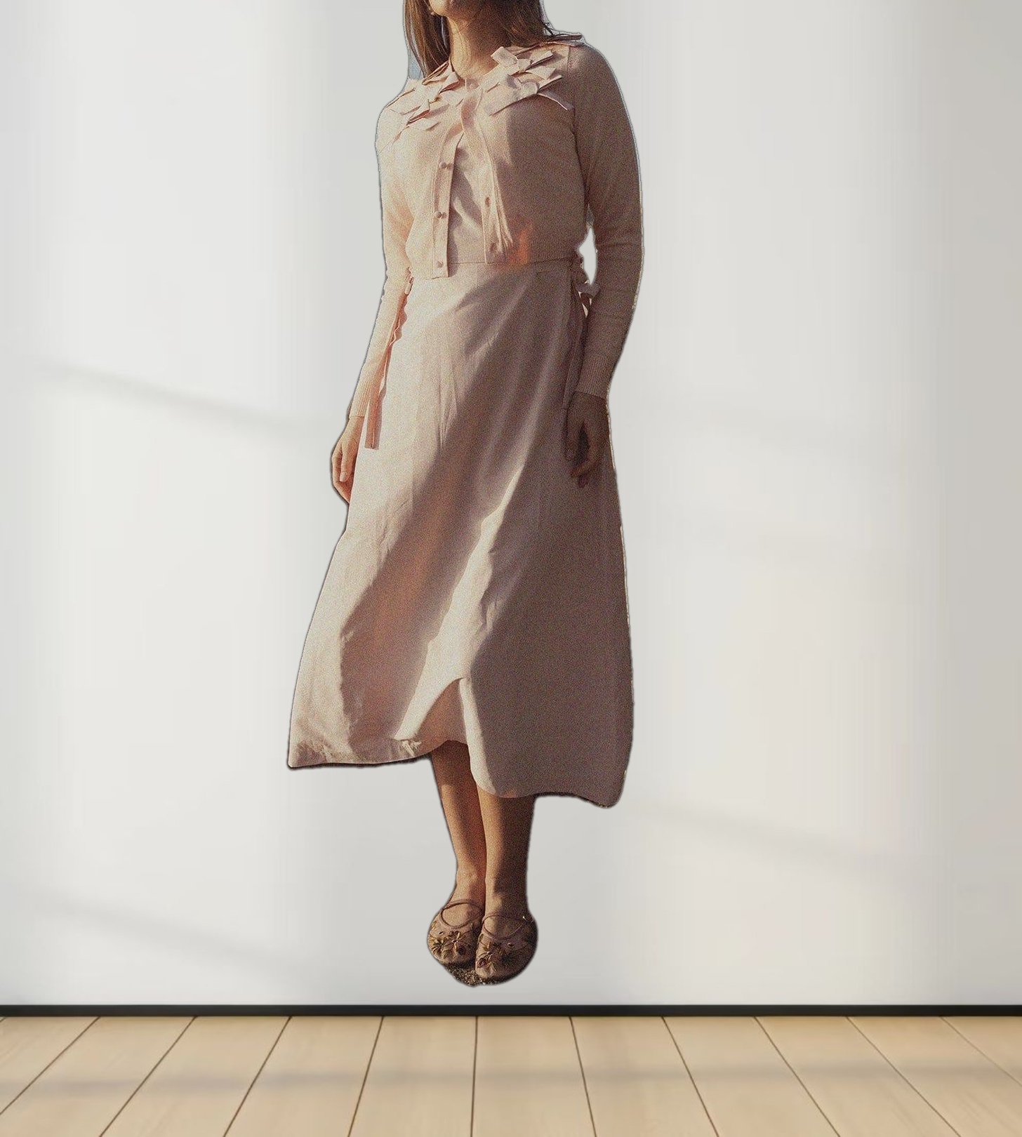 Cropped Bow Cardigan-Peach