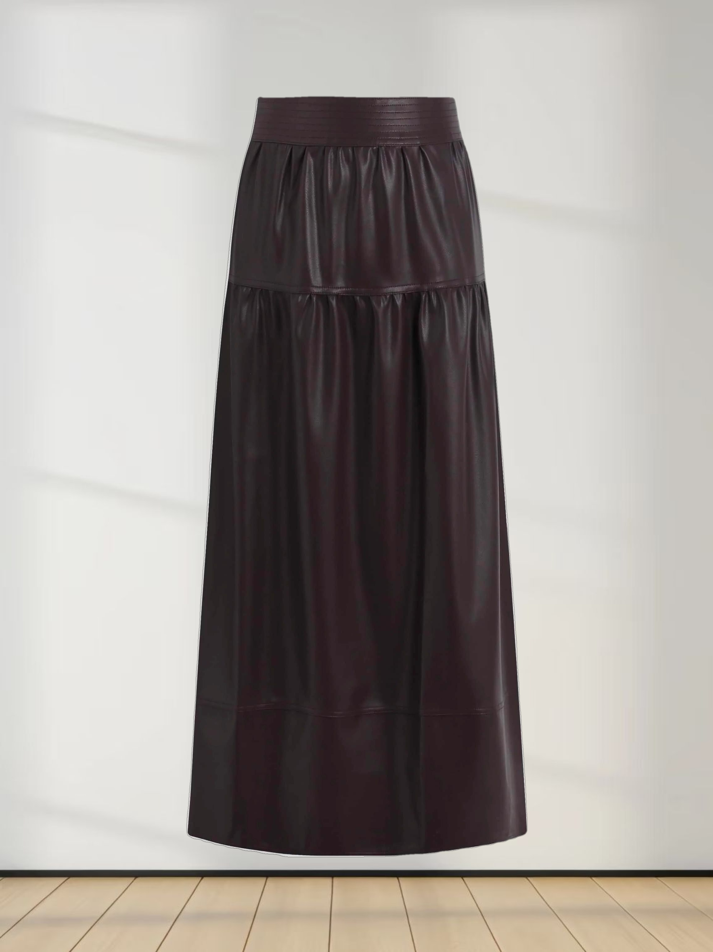 Drop Waist Leather Skirt-Plum