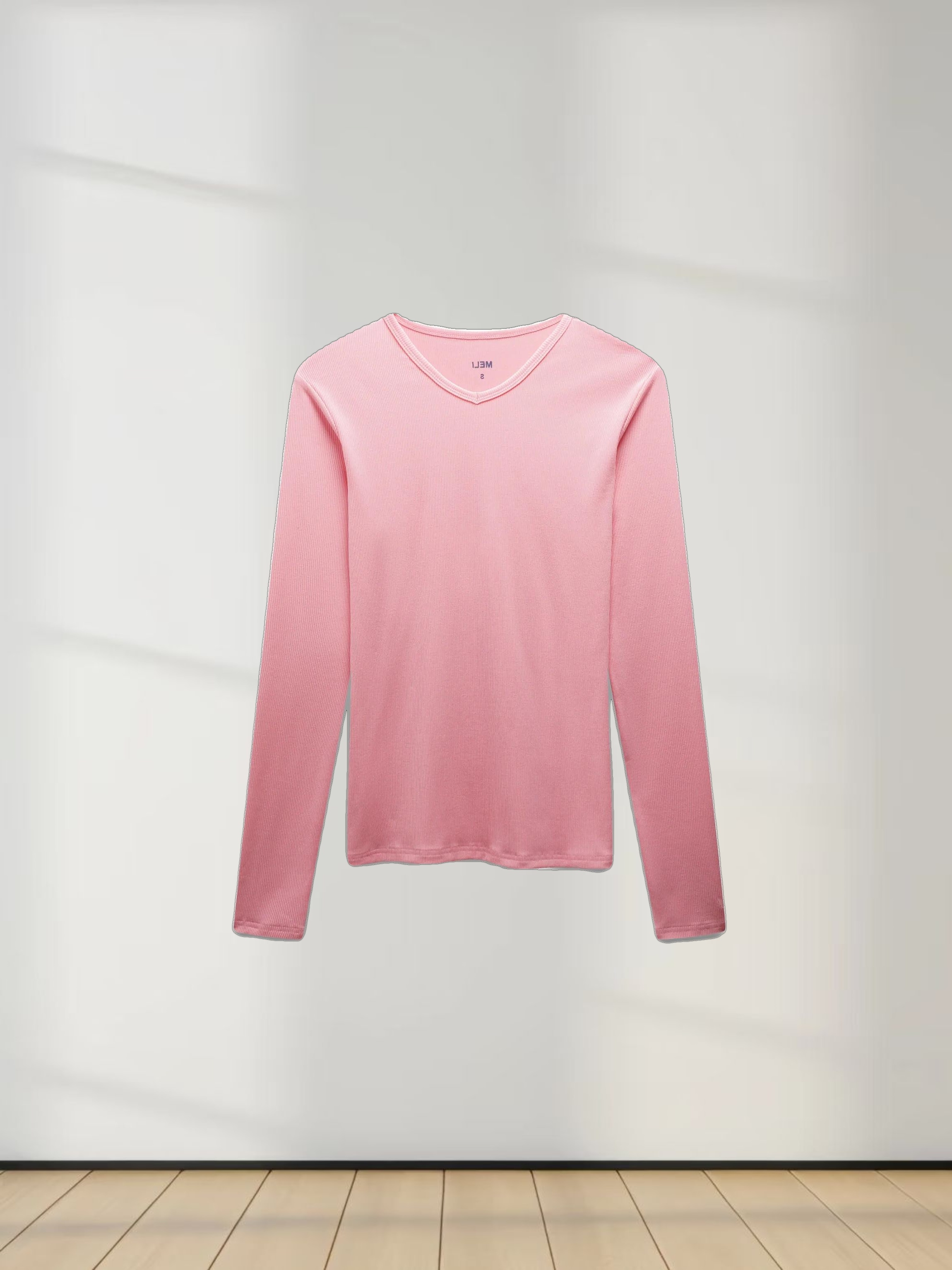 RIBBED HIGH V TEE LS-SO PINK