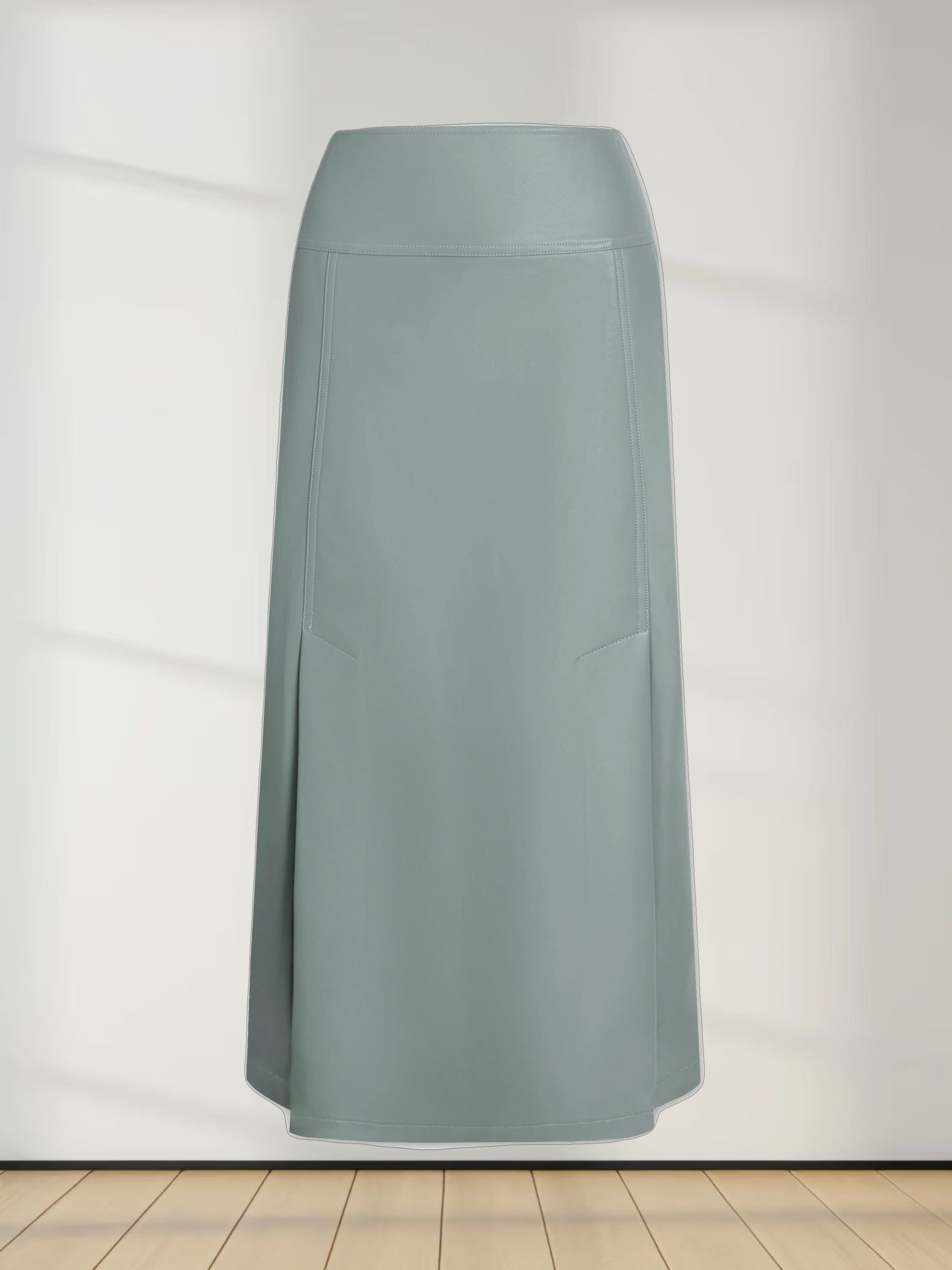 Leather Inverted Pleat Skirt-Seafoam