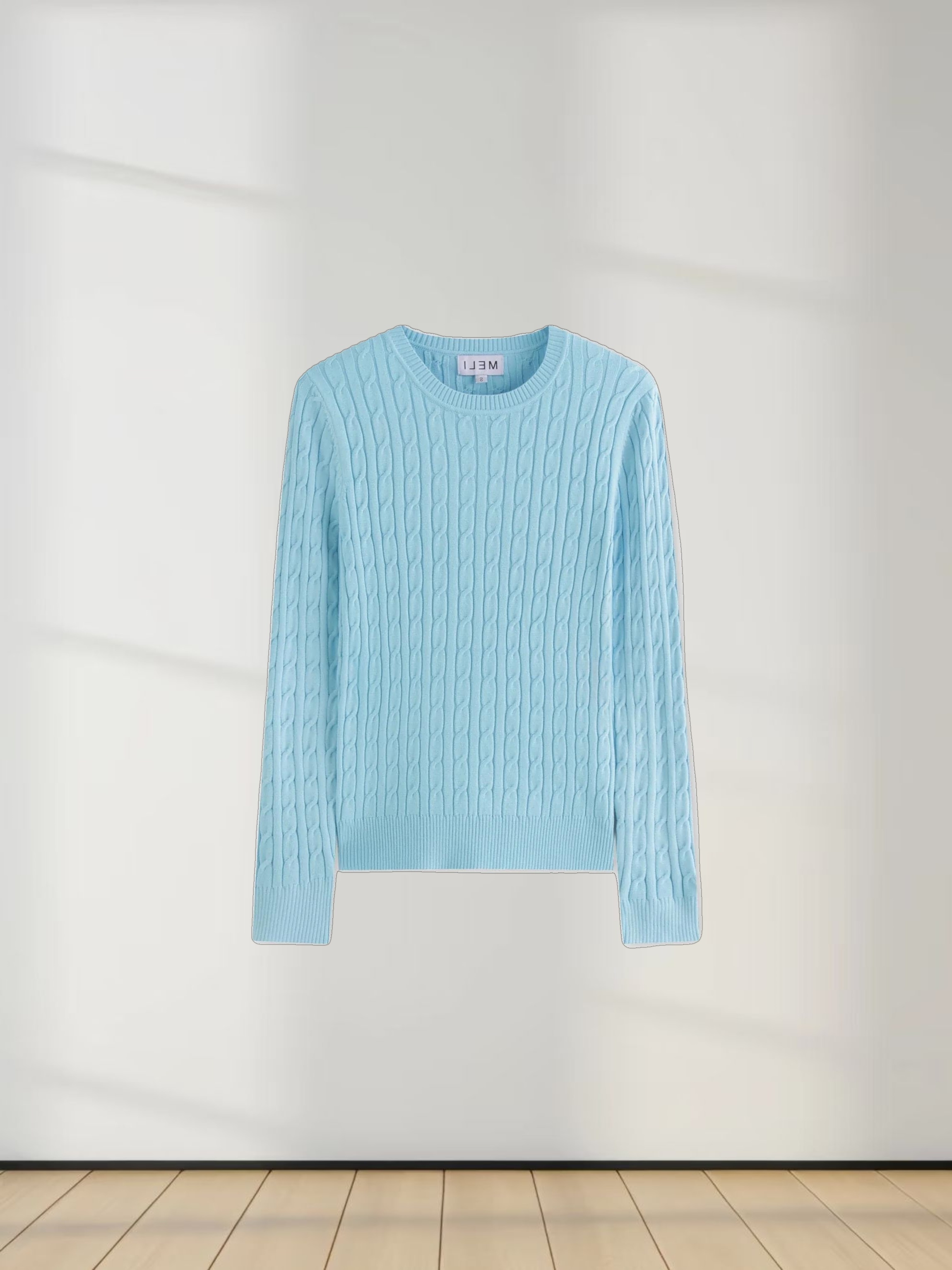 Knit Cable Sweater-Aqua Blue