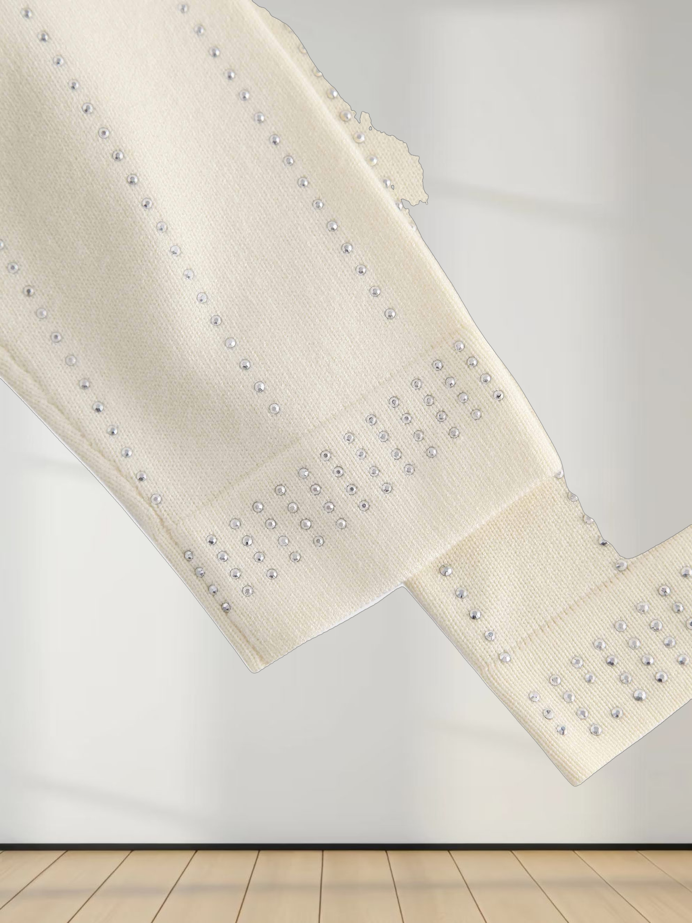 Crystal Pinstripe Crew Cardigan-Cream