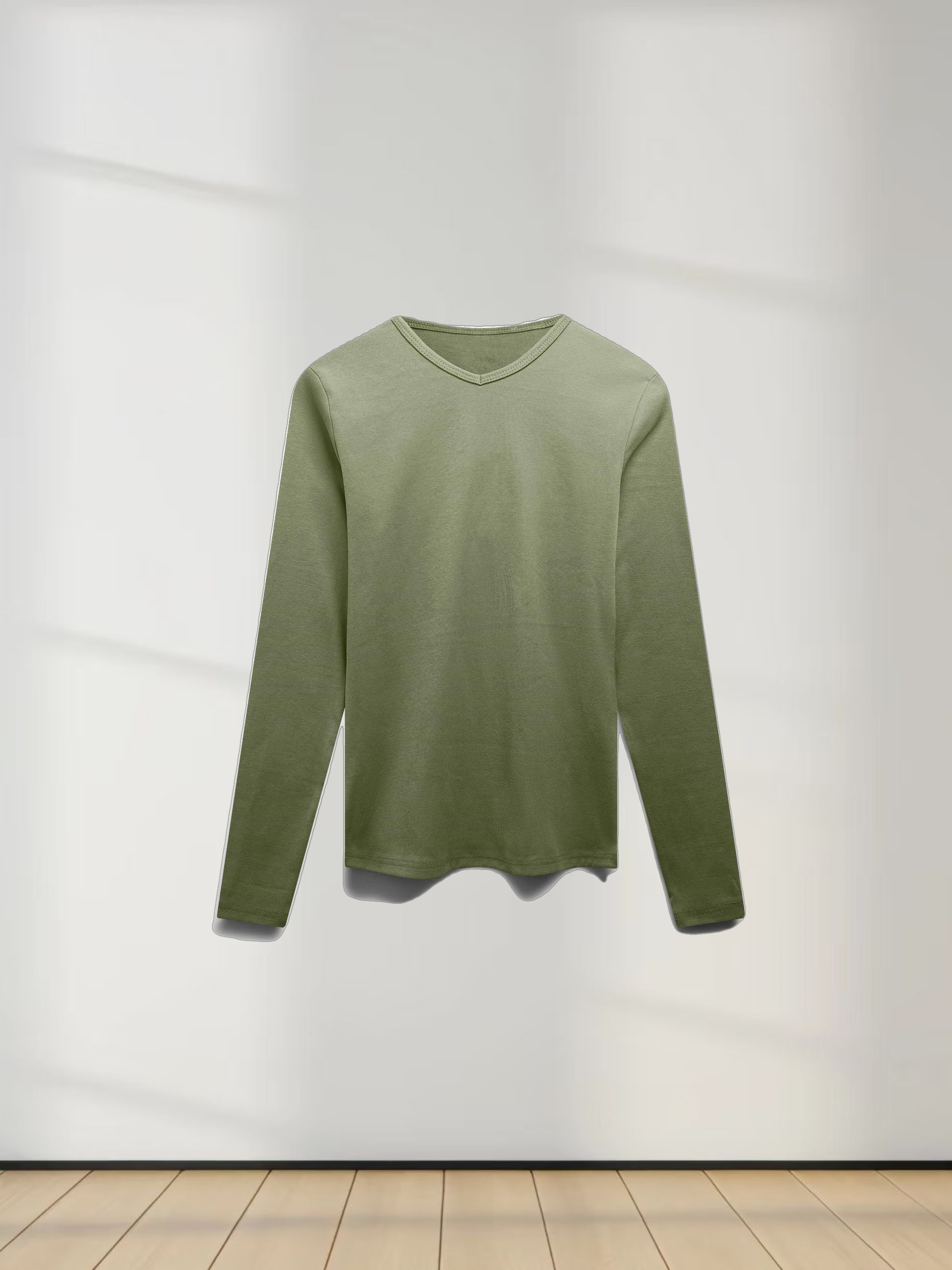 Basic High V Tee Long Sleeve-Army Green