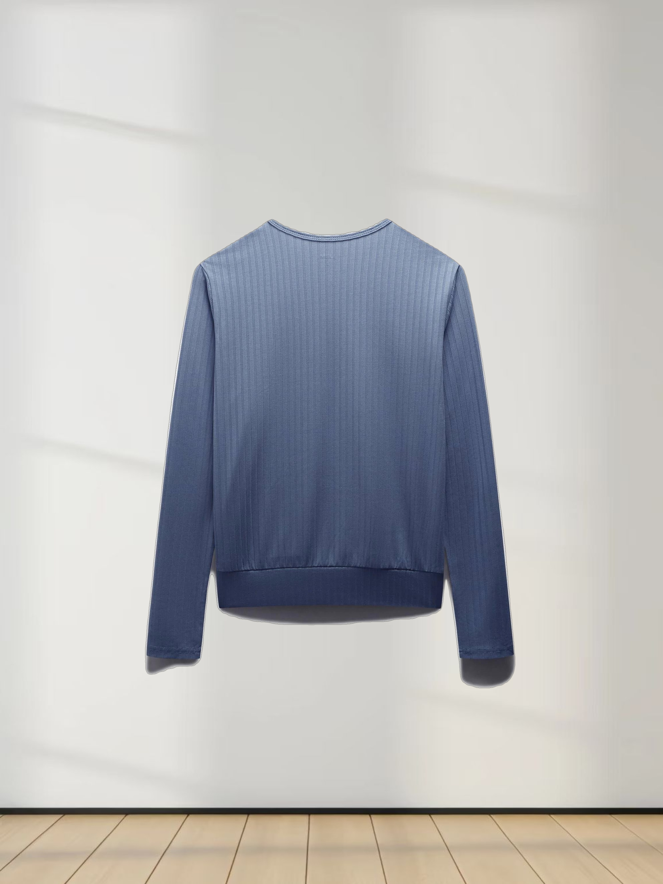 Ribbed High V Bomber-Denim Blue