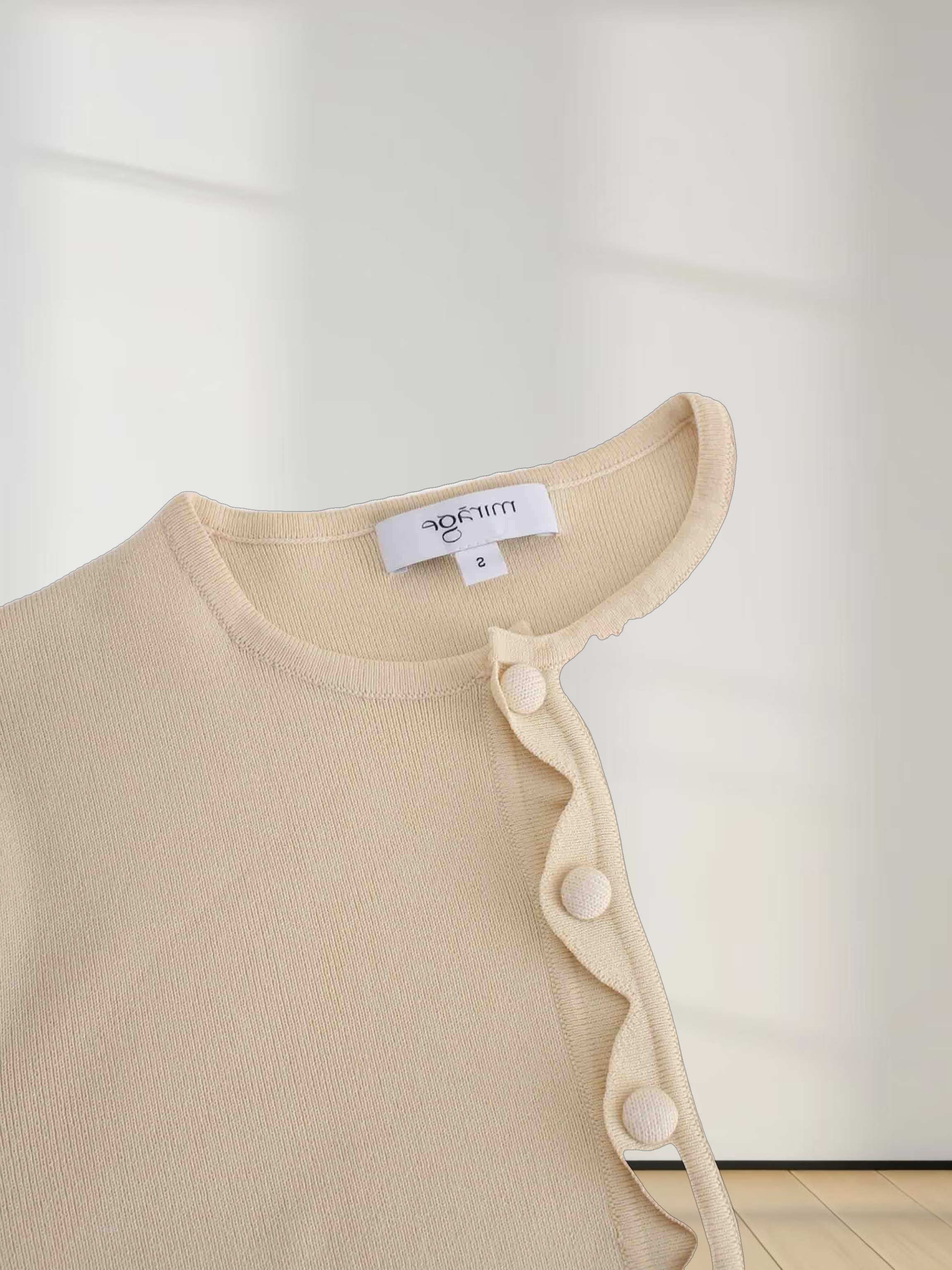 Scallop Edge Crew Cardigan-Ivory