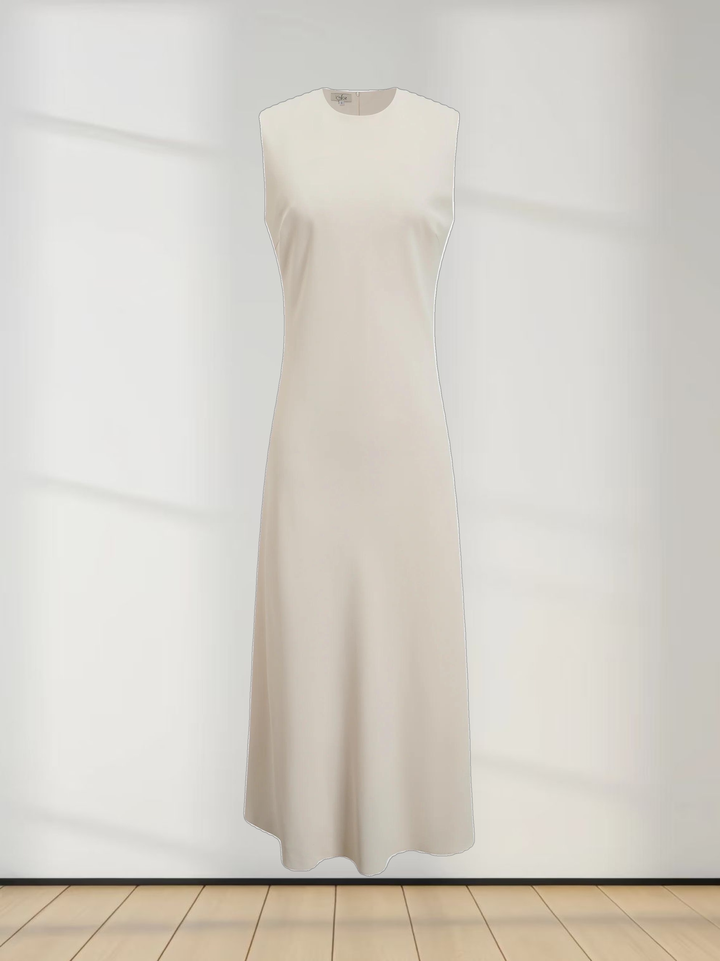 Faux Satin Crew Neck Slip Dress-White