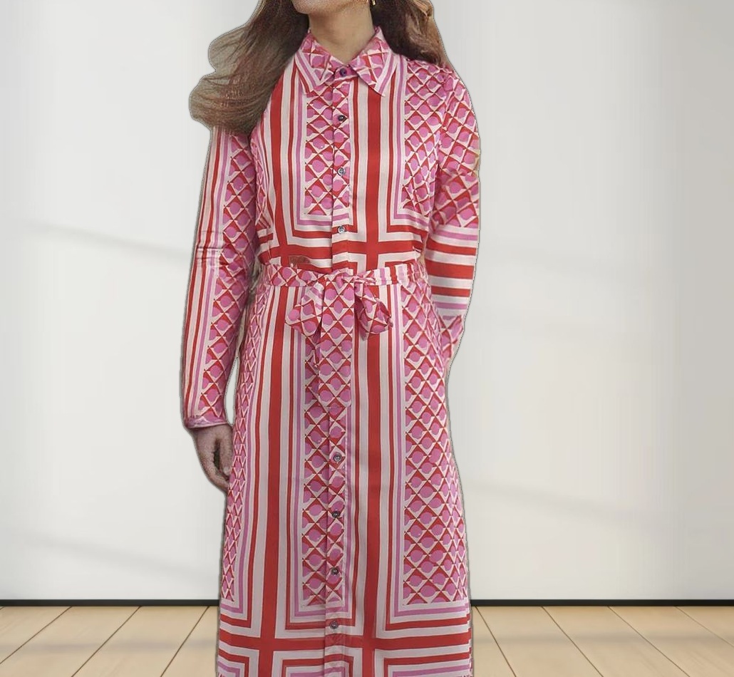 Long Shirtdress-Geo Pink