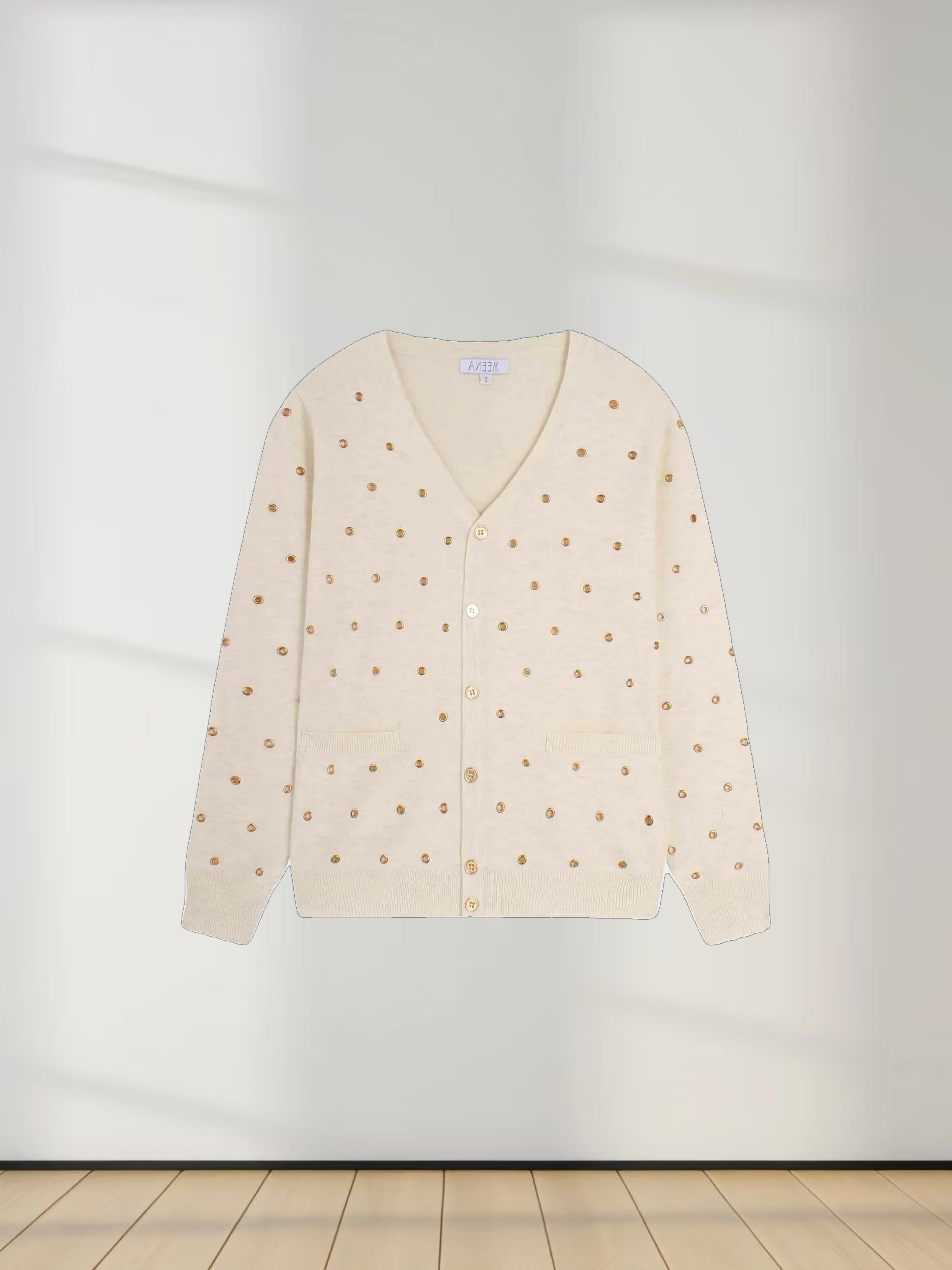 Grommet Cardigan-Cream
