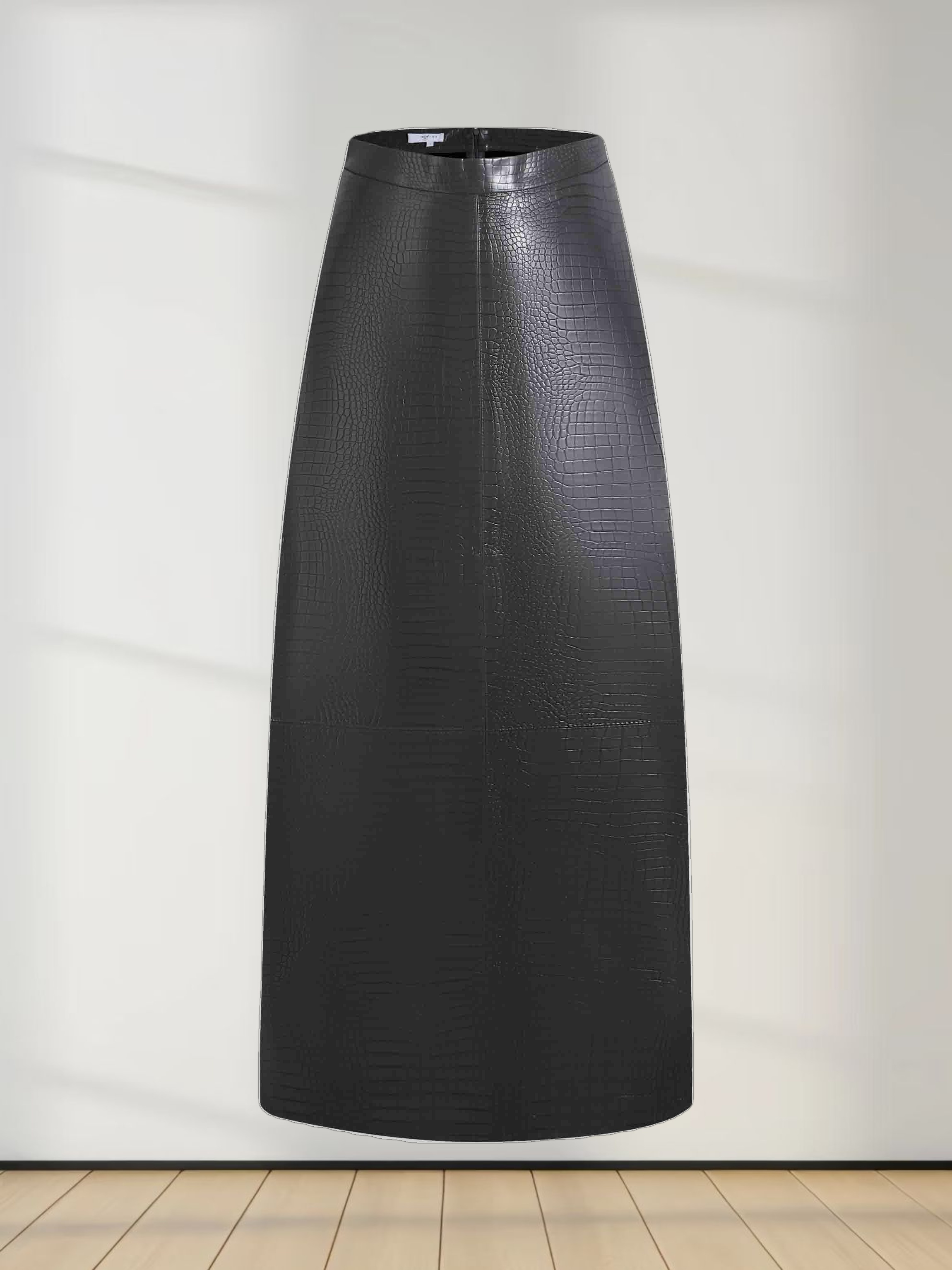 Croc Leather Skirt-Grey