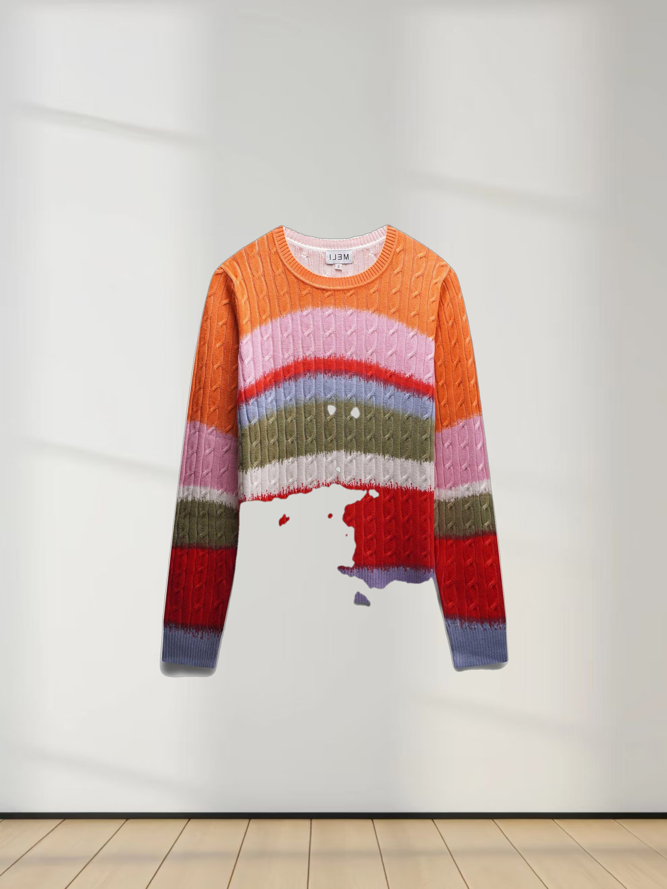 Printed Cable Knit Sweater- Striped Ombre