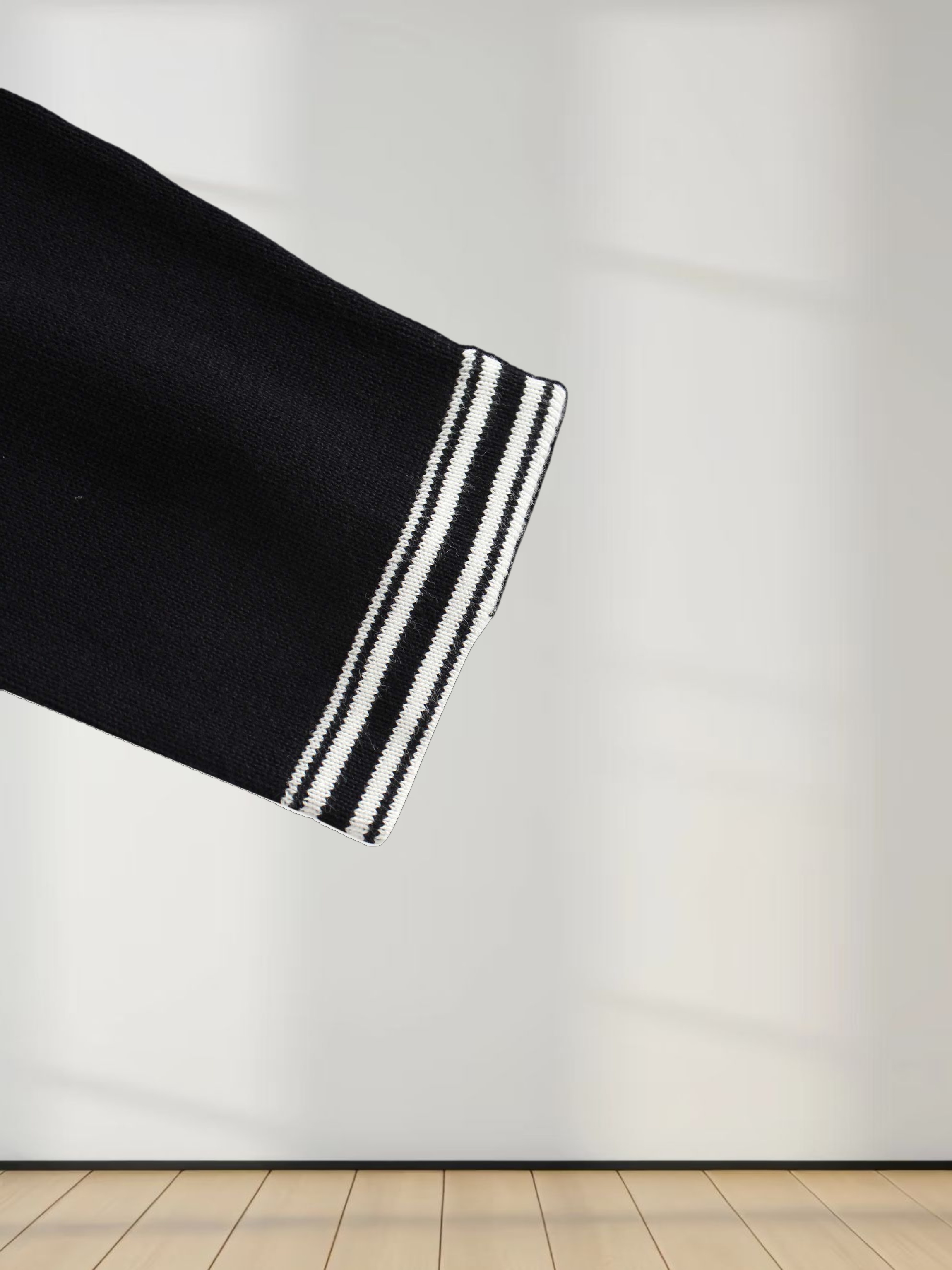 Ruffle Detail Sweater-Black/Ivory