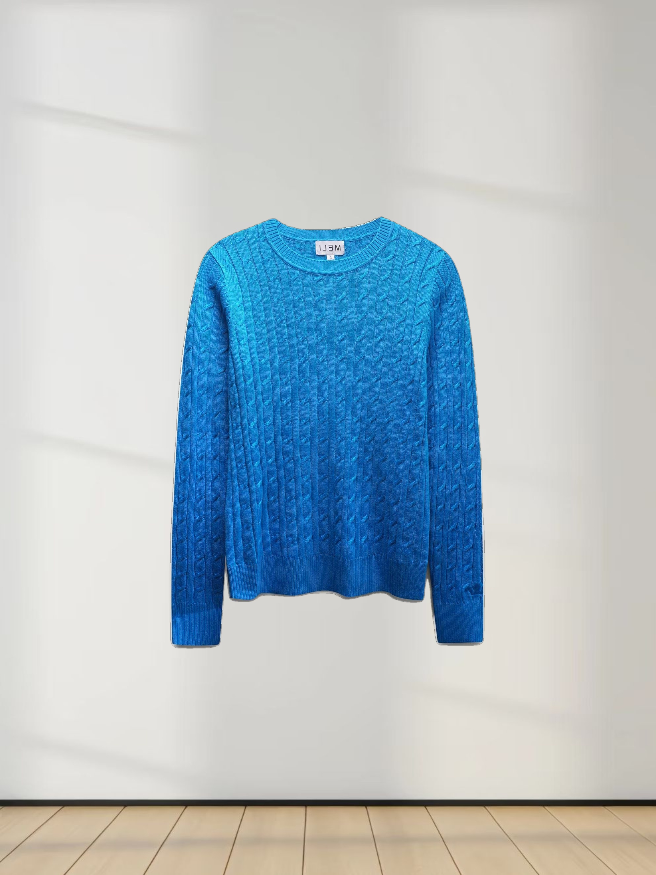Knit Cable Sweater-Summer Cobalt Blue