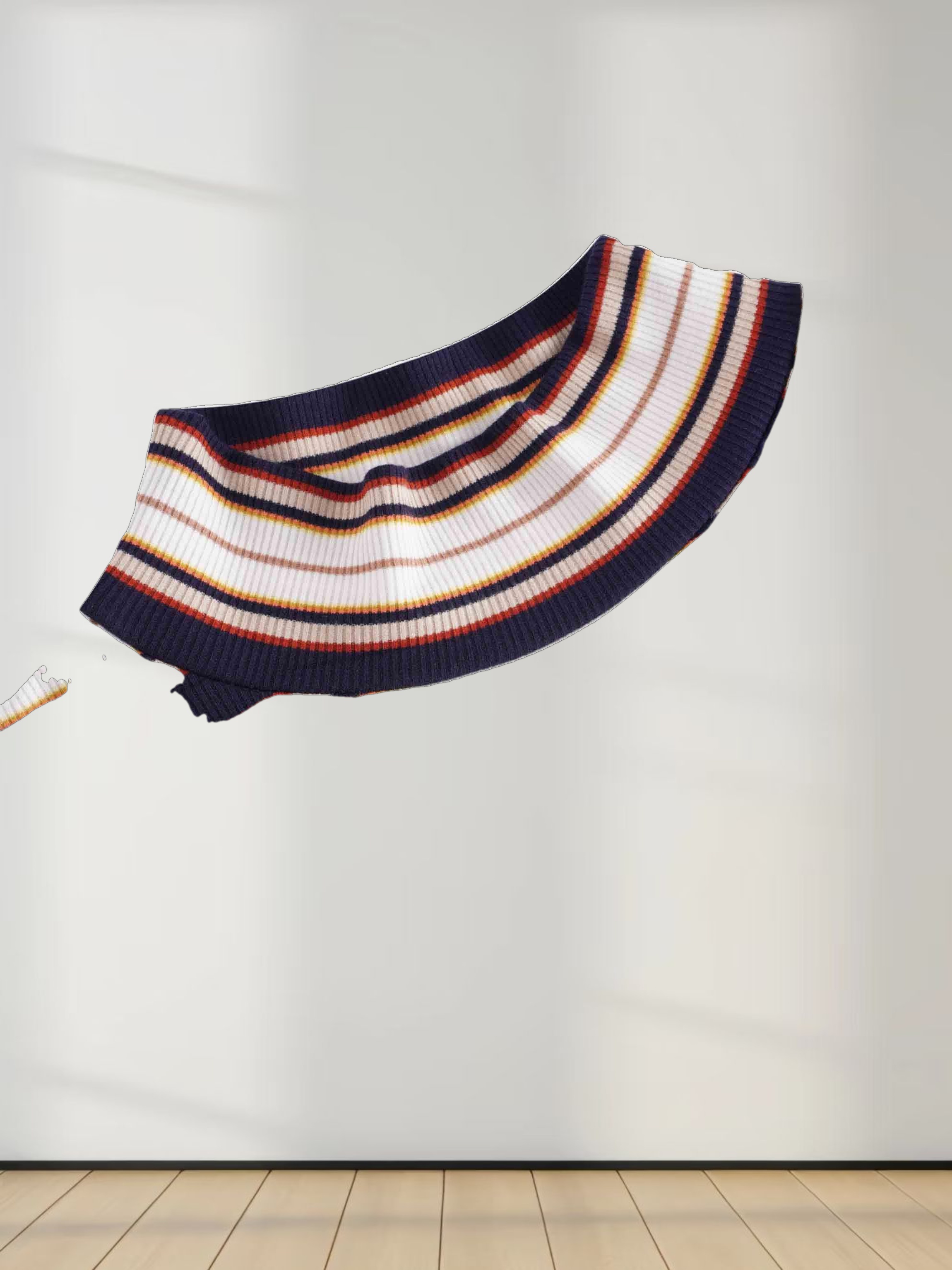 Striped Ribbed Turtleneck-Navy/Camel