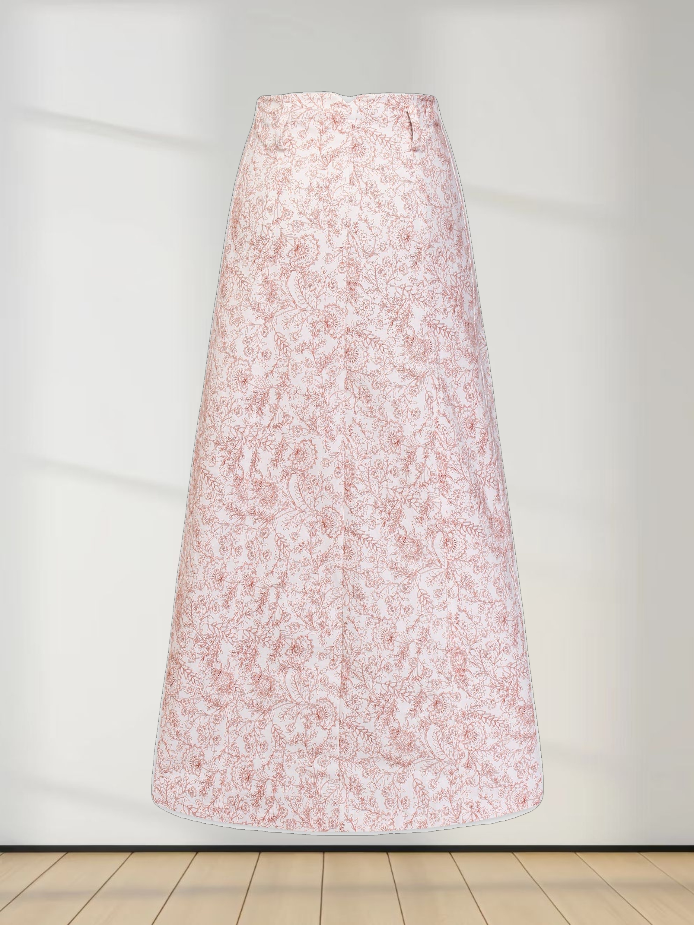 Printed Denim Skirt-Brown Floral