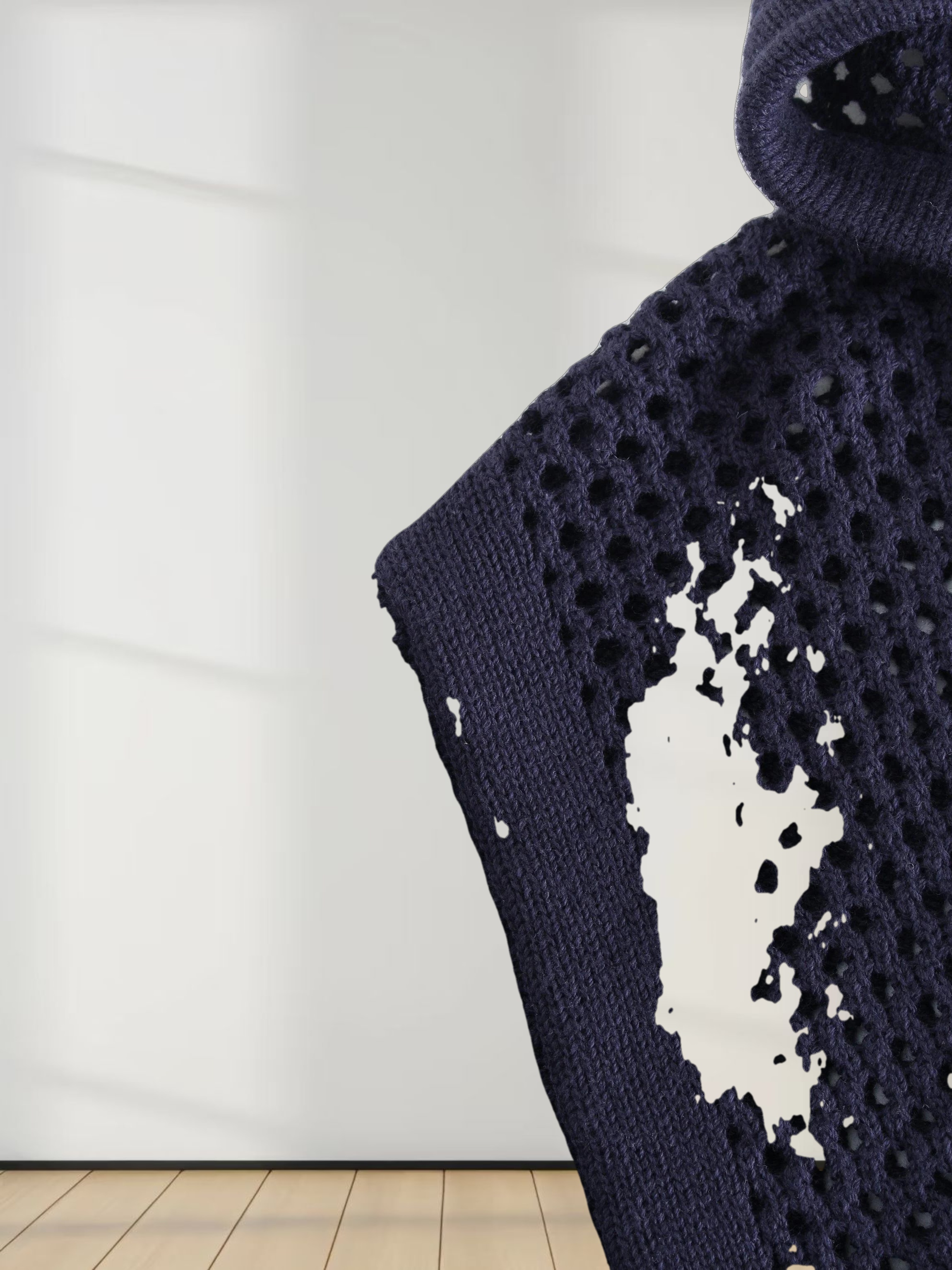 Zip Up Crochet Hoodie-Navy