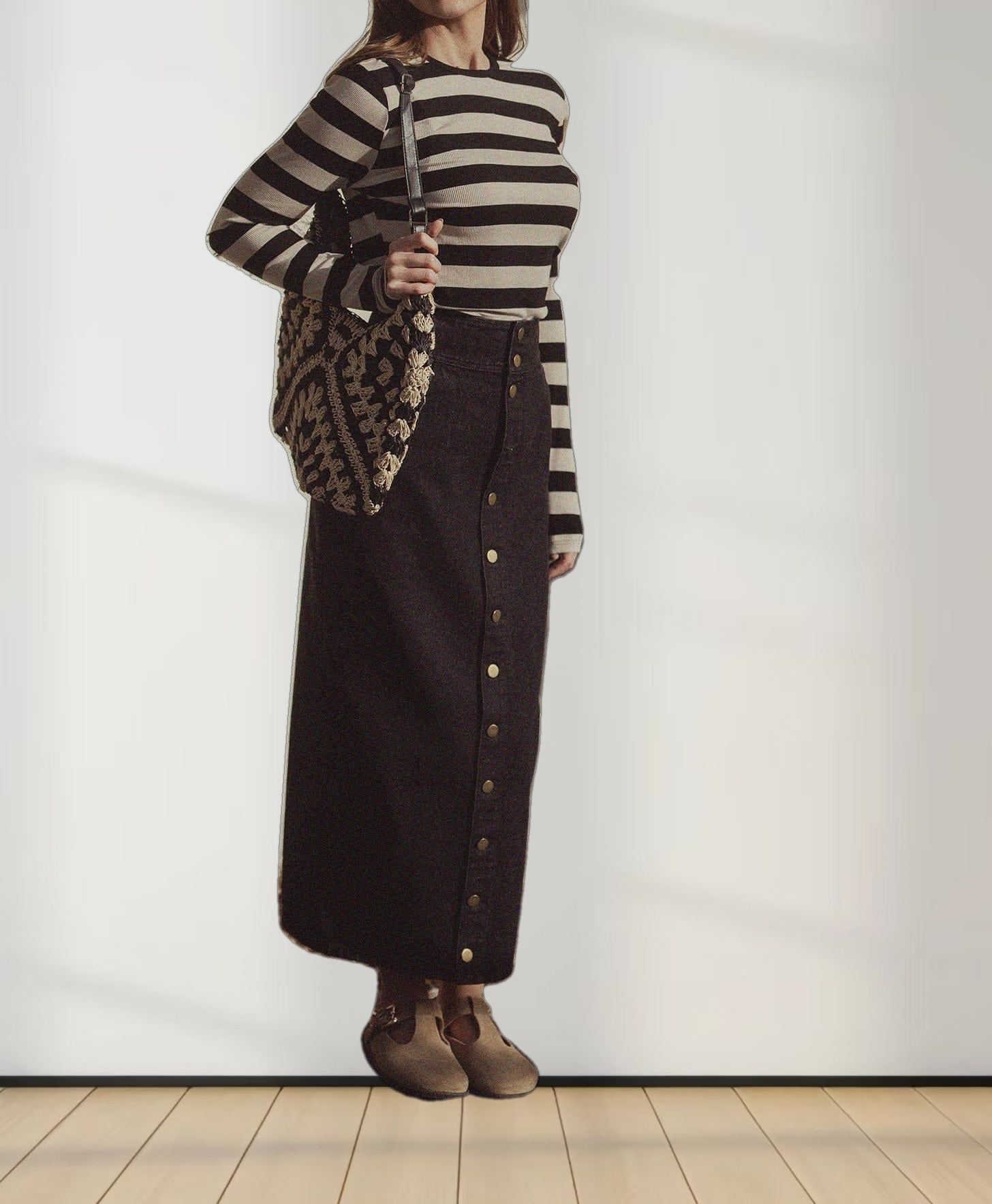 Ribbed Striped High V Tee Long Sleeve-Tan/Black