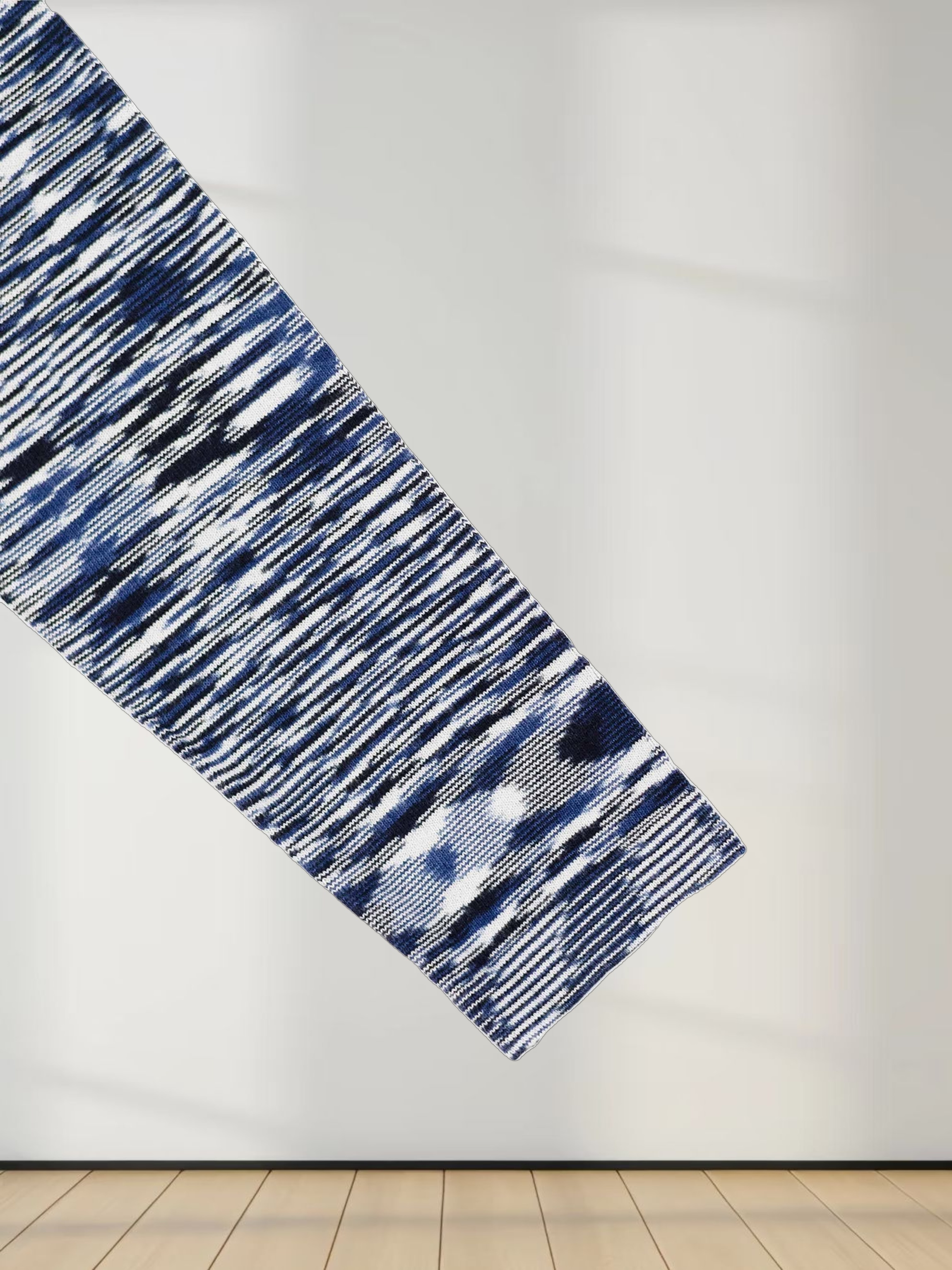 Abstract Stripe Knit Turtleneck-Navy