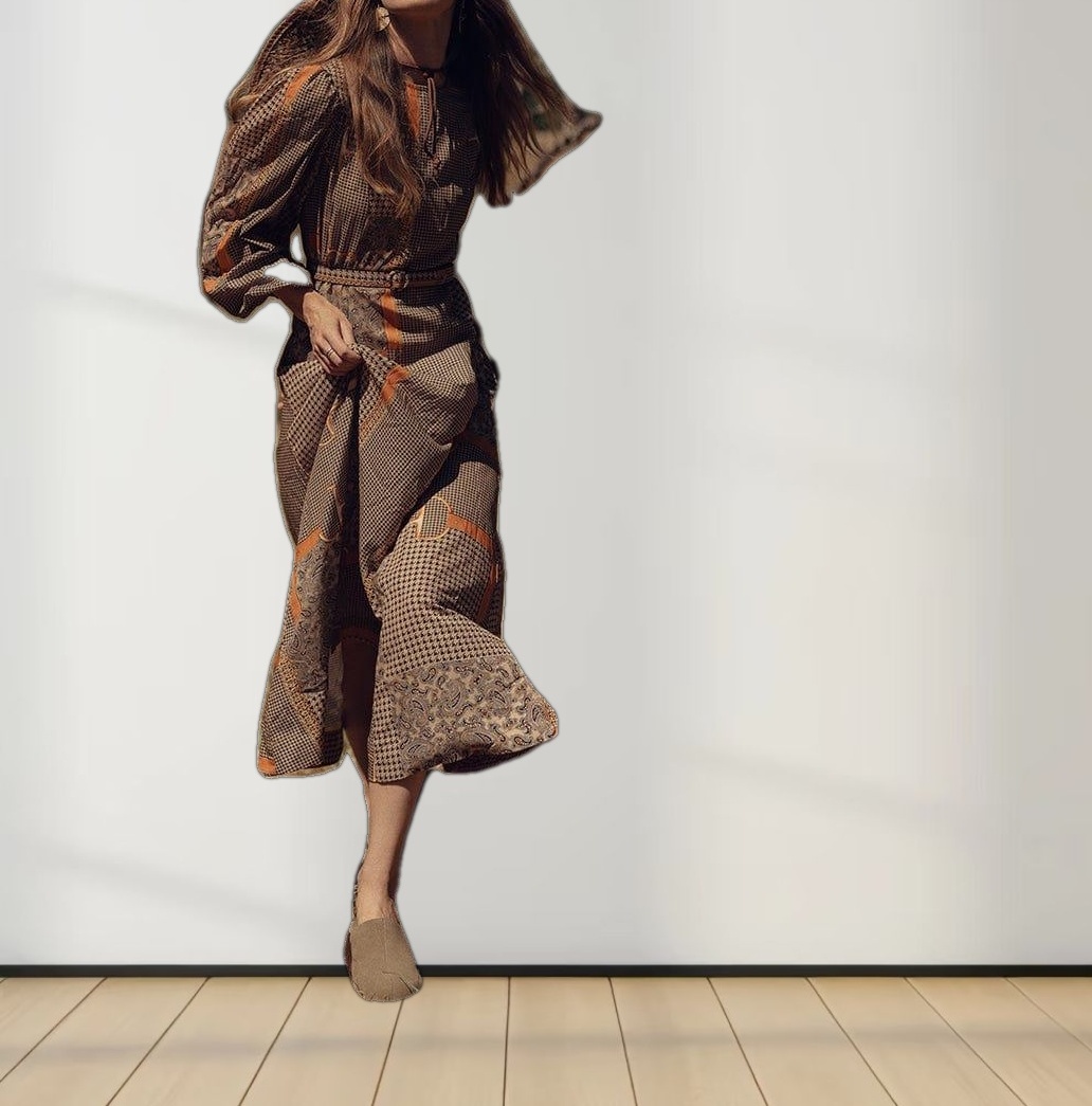 Printed Shift A-line Dress-Gold Chains