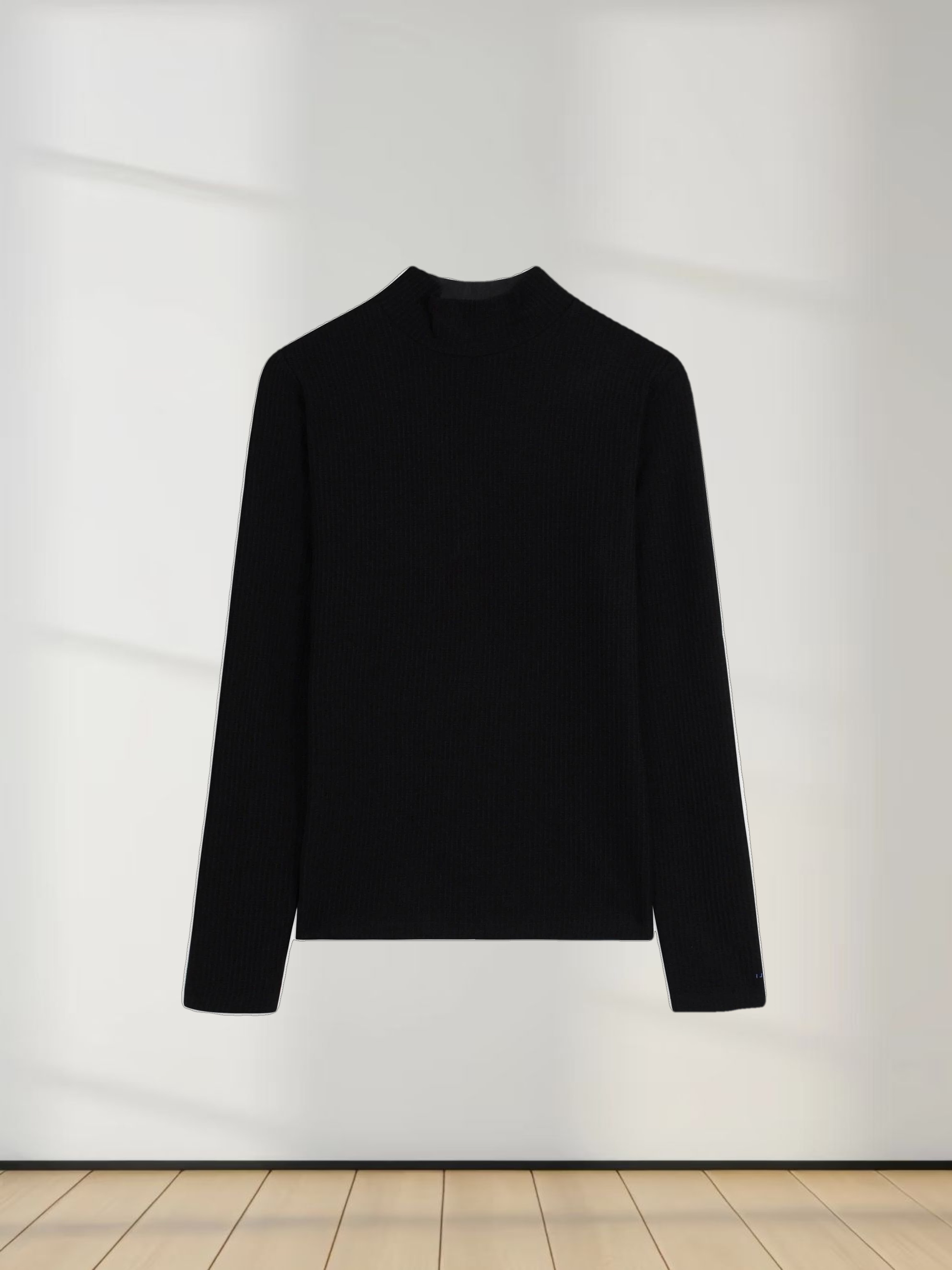 Textured Stretch Turtleneck-Black