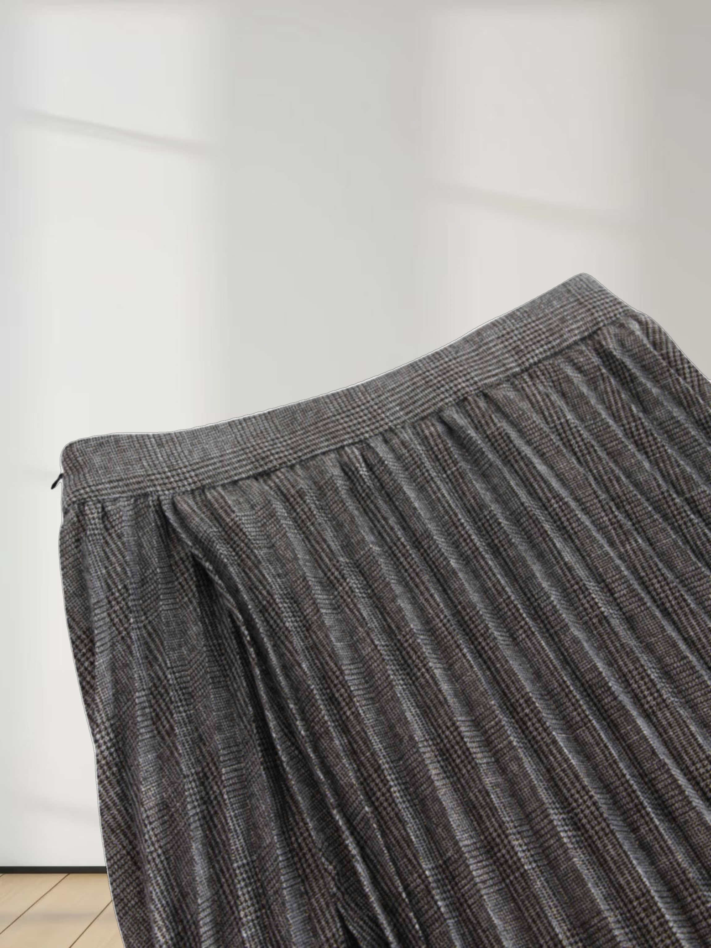 Pleated Faux Wrap Skirt-Shimmer Plaid