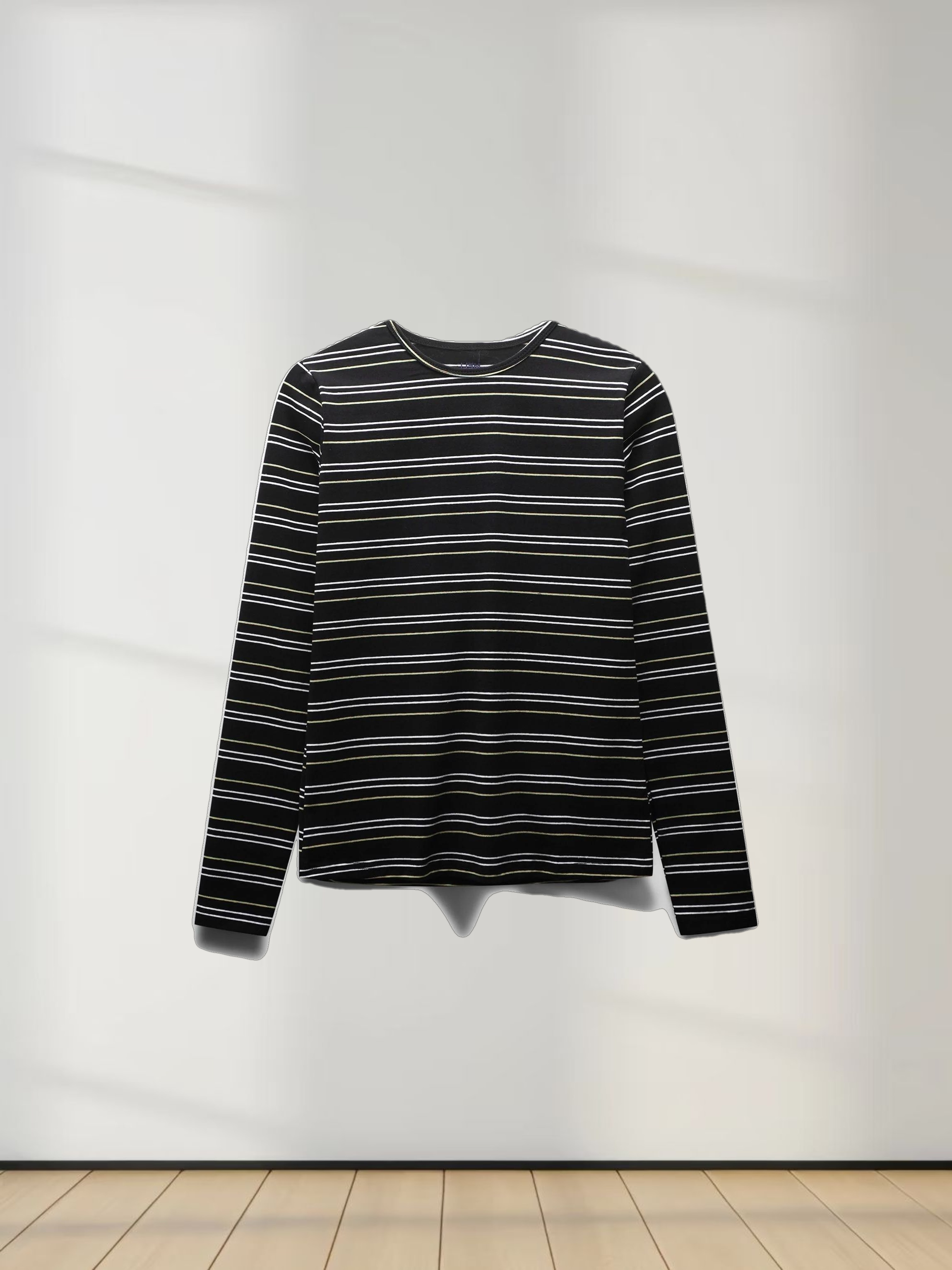 Flat Striped Crew Long Sleeve-Black/White/Green