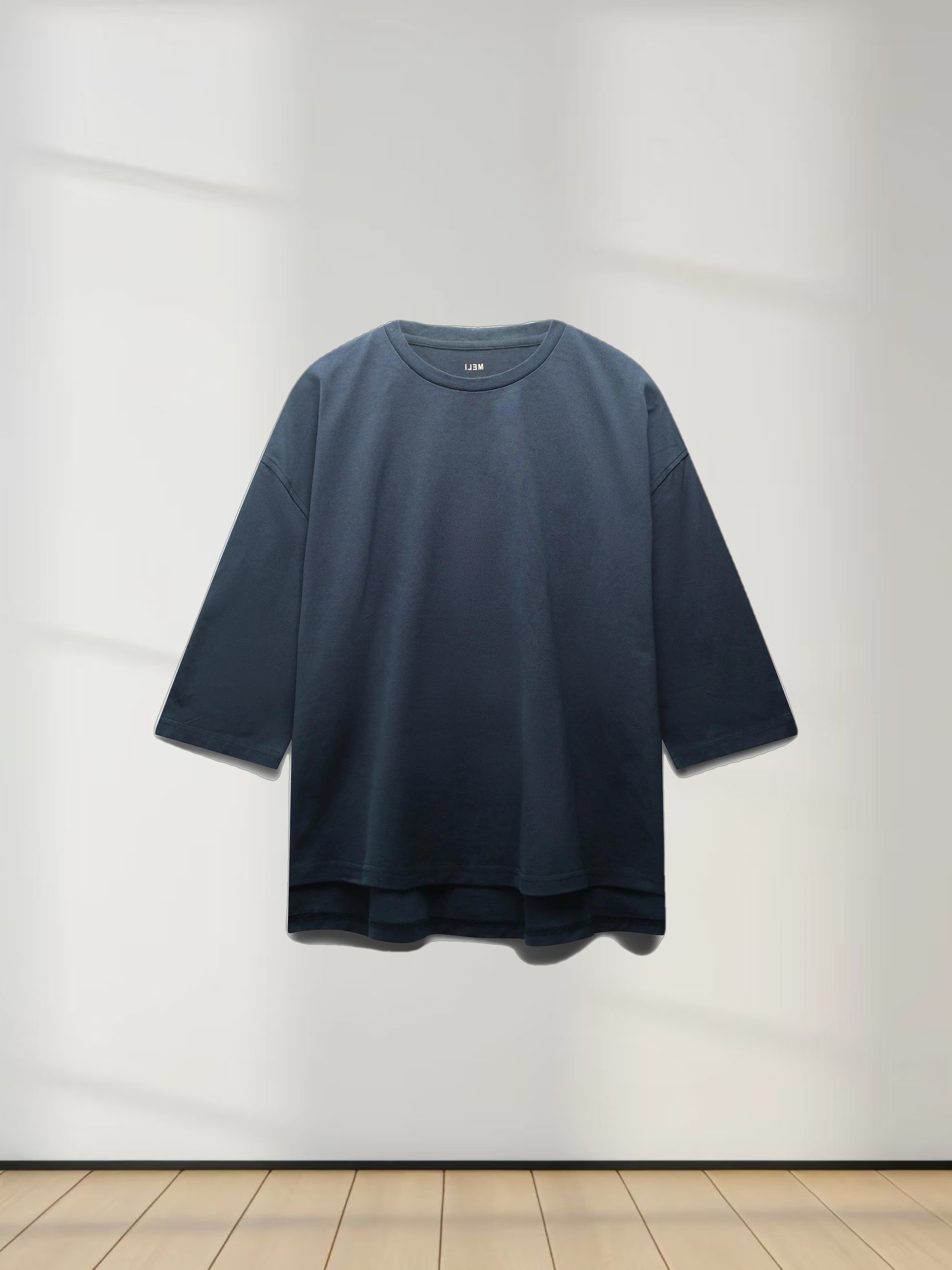 Oversized Boxy 3Q Sleeve Tee-Navy