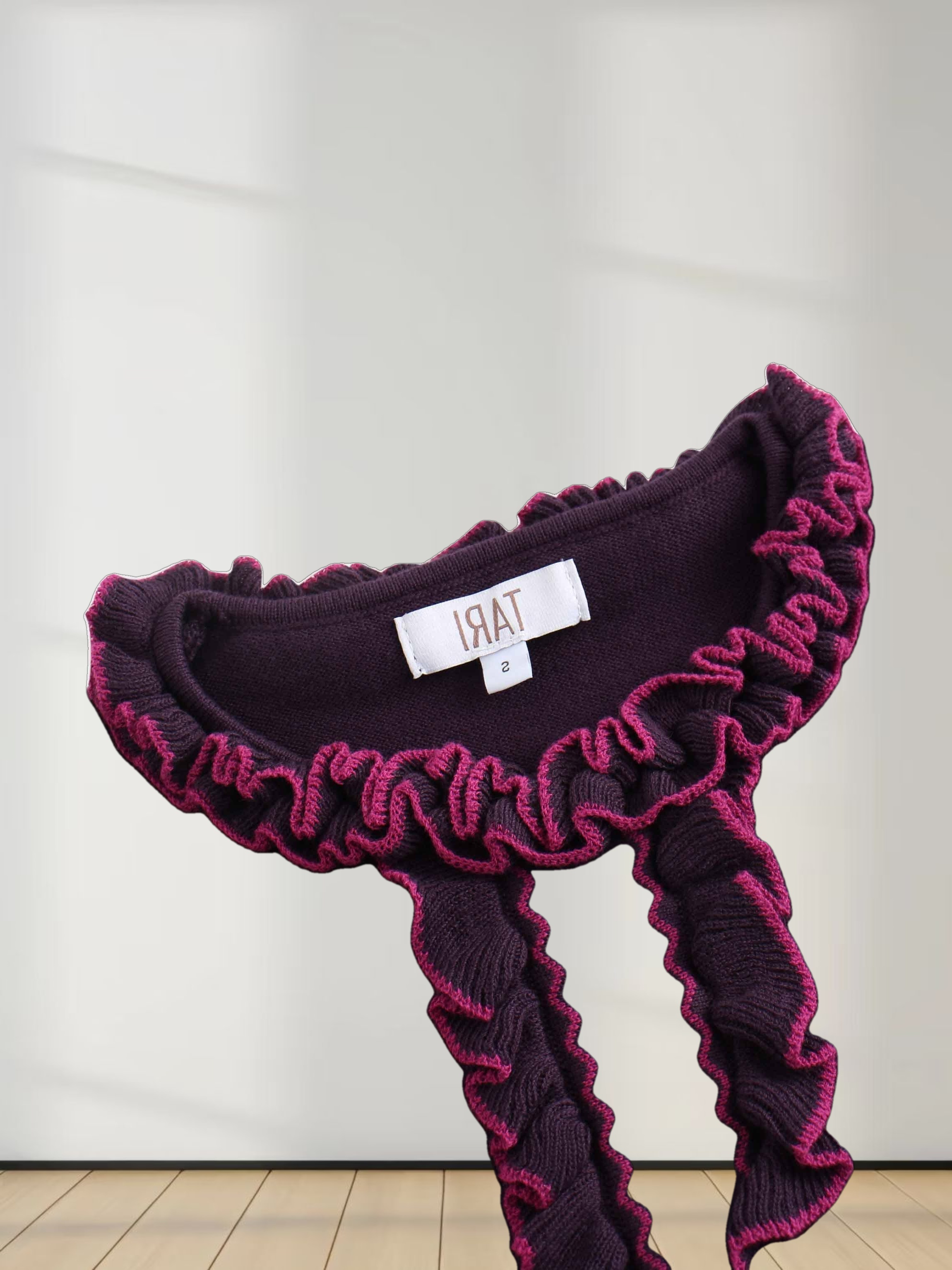 Ruffle Detail Sweater-Wine/Fuchsia