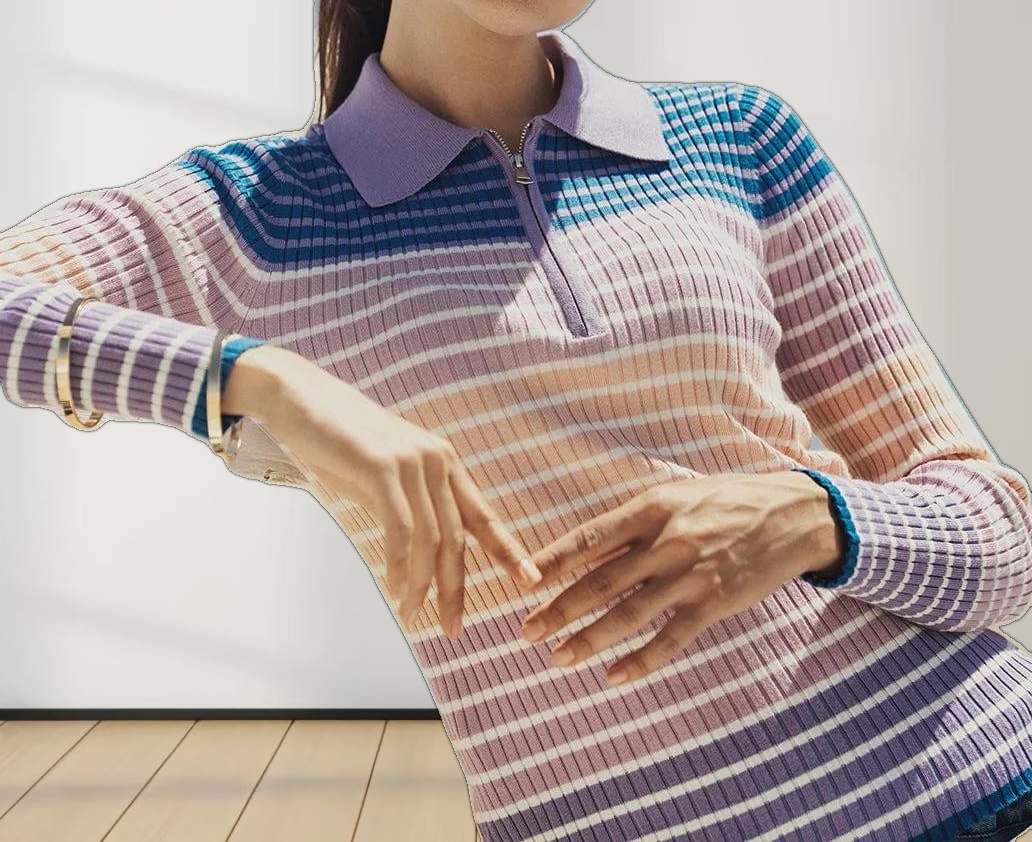 Ribbed Striped Polo Sweater-Shades of Purple