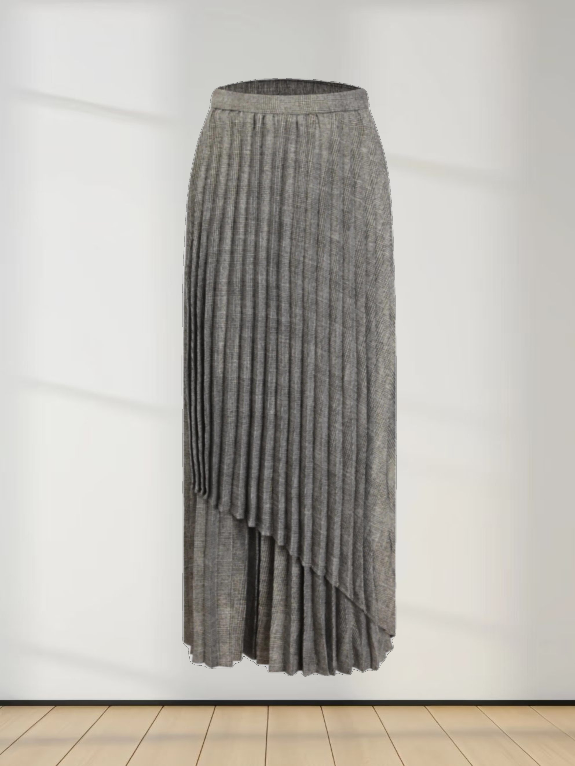 Pleated Faux Wrap Skirt-Shimmer Plaid