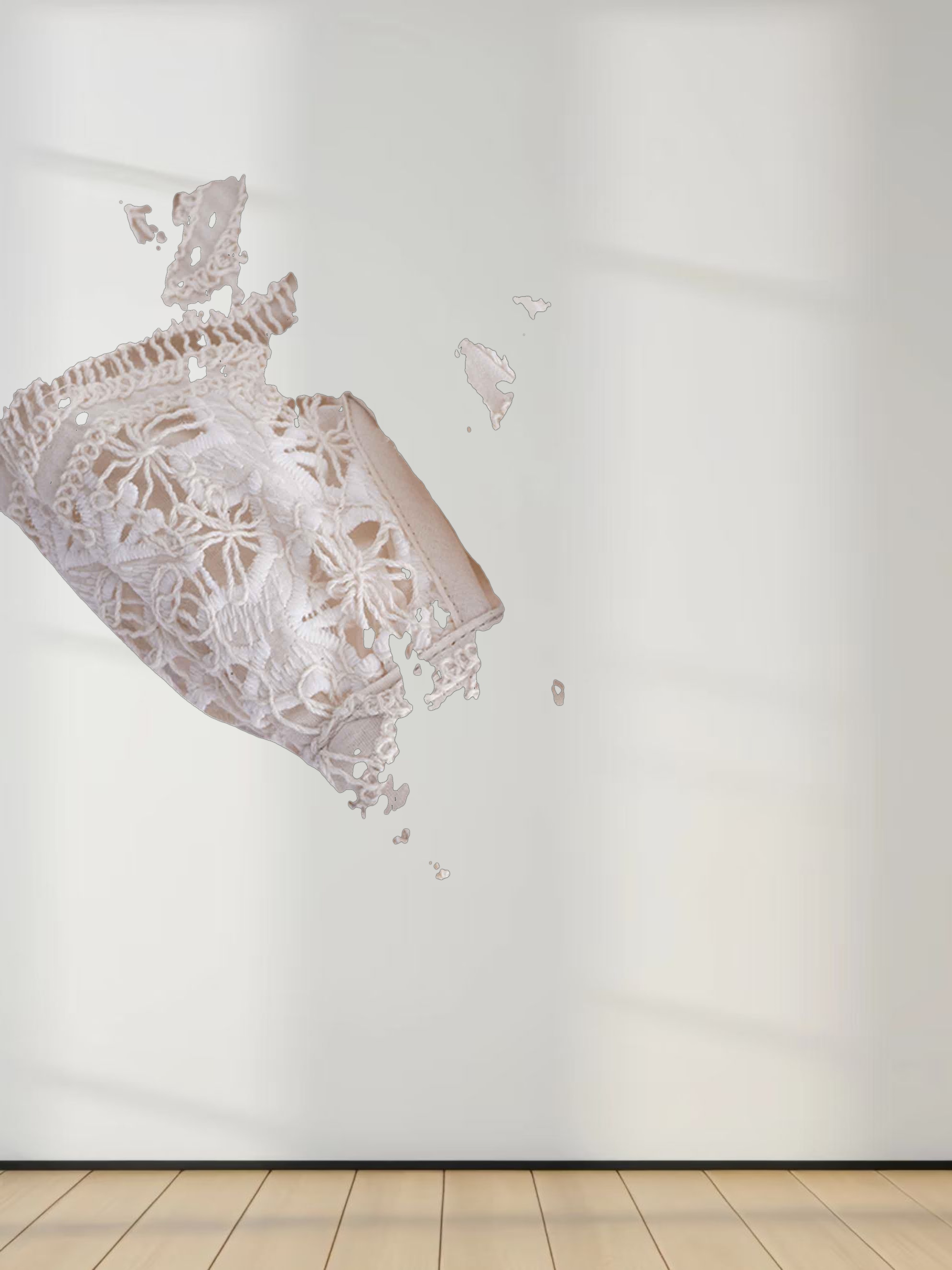 Lace Cutout Princess Style Belted Dress-Cream