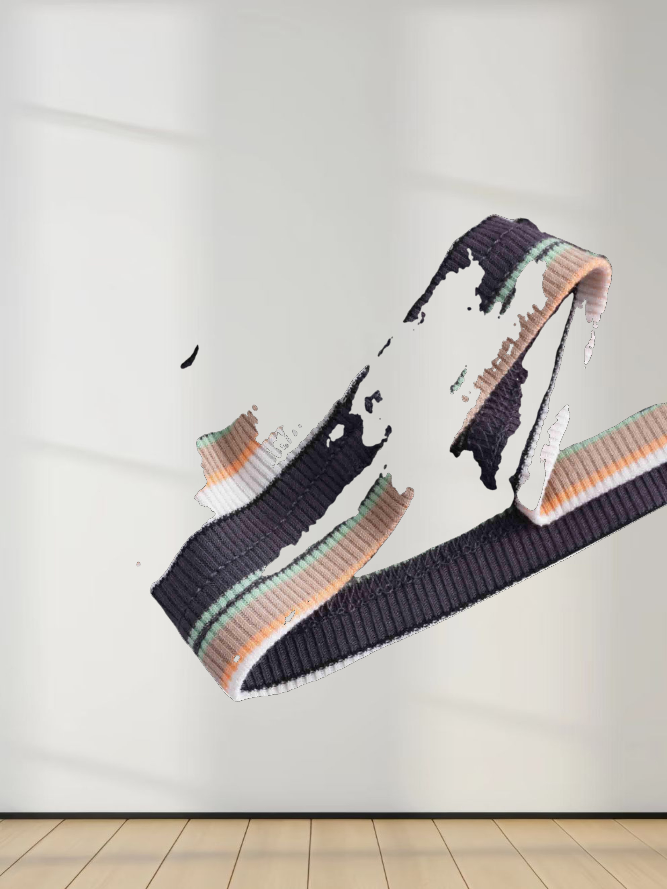 Ribbed Striped Crew 3/4 Sleeve-Brown/Ivory