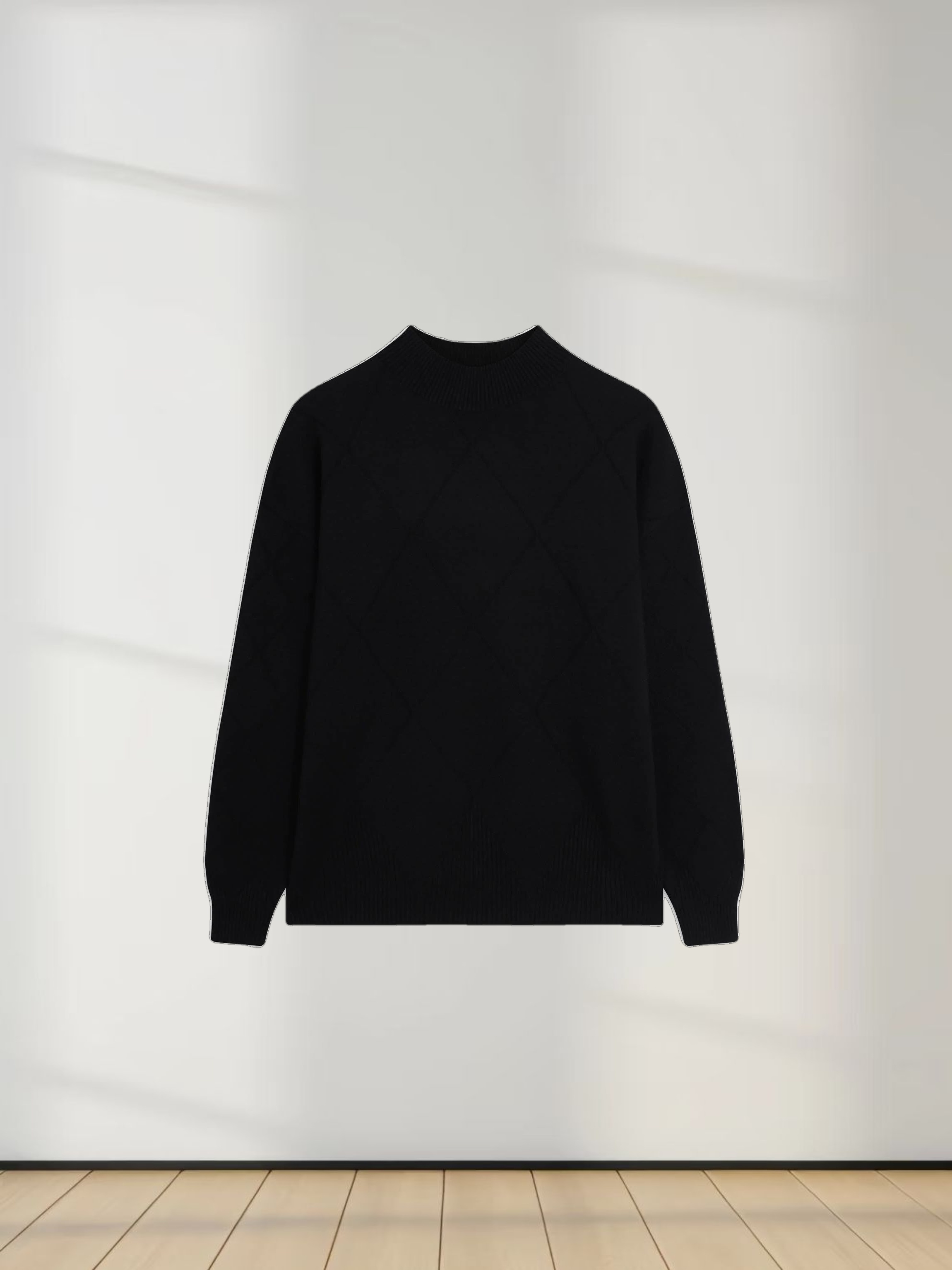 Oversized Diamond Detail Sweater-Black