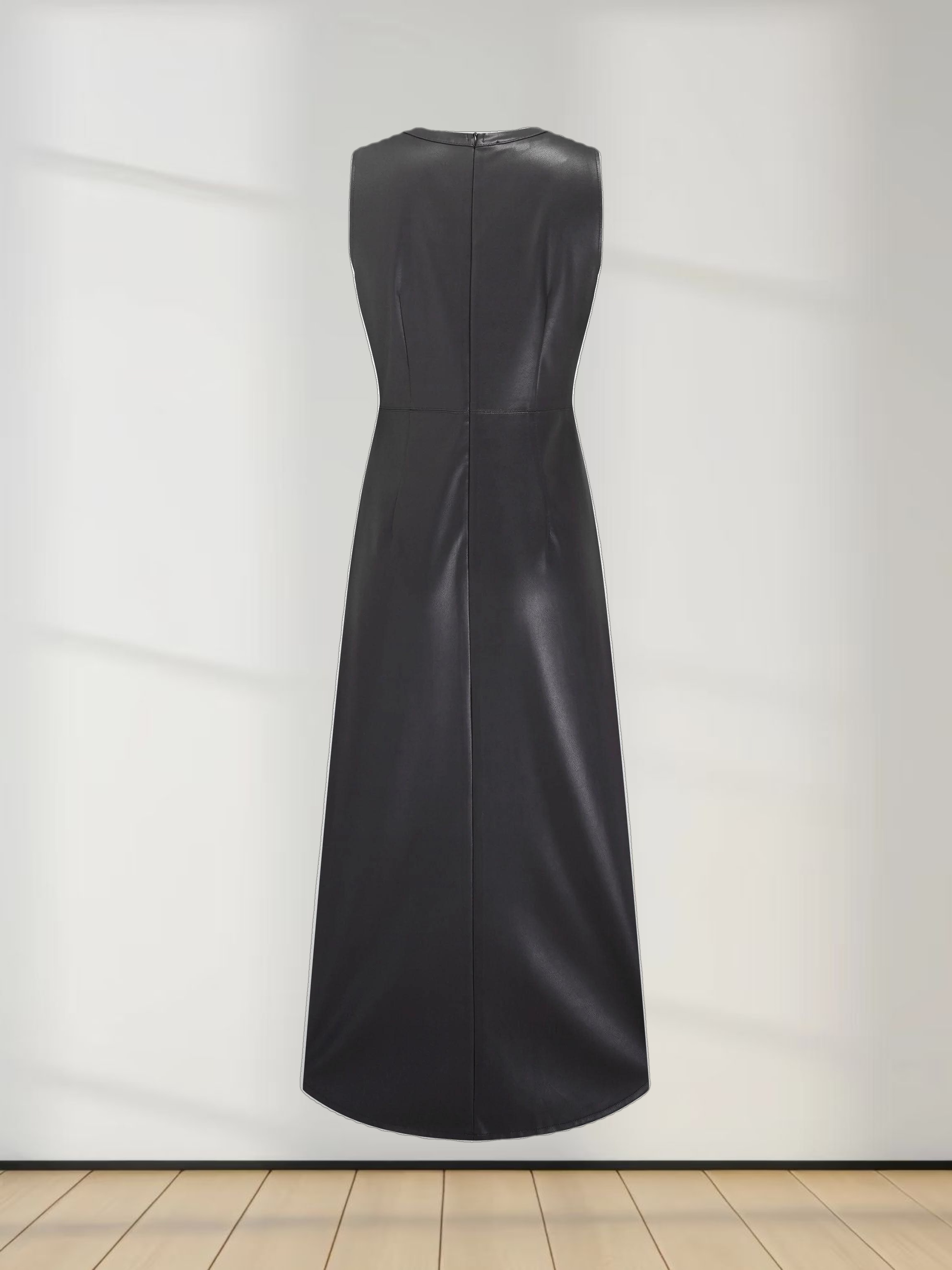 Faux Leather Seamed Jumper - Black