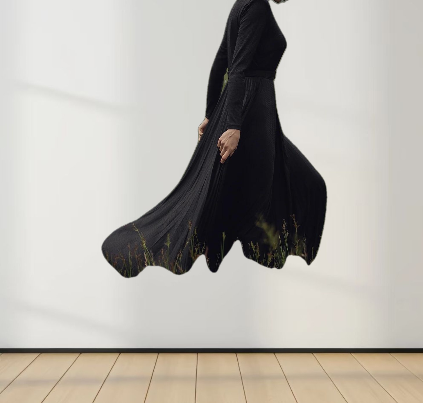 Pleat Bottom Stretch Maxi Dress-Black Shimmer