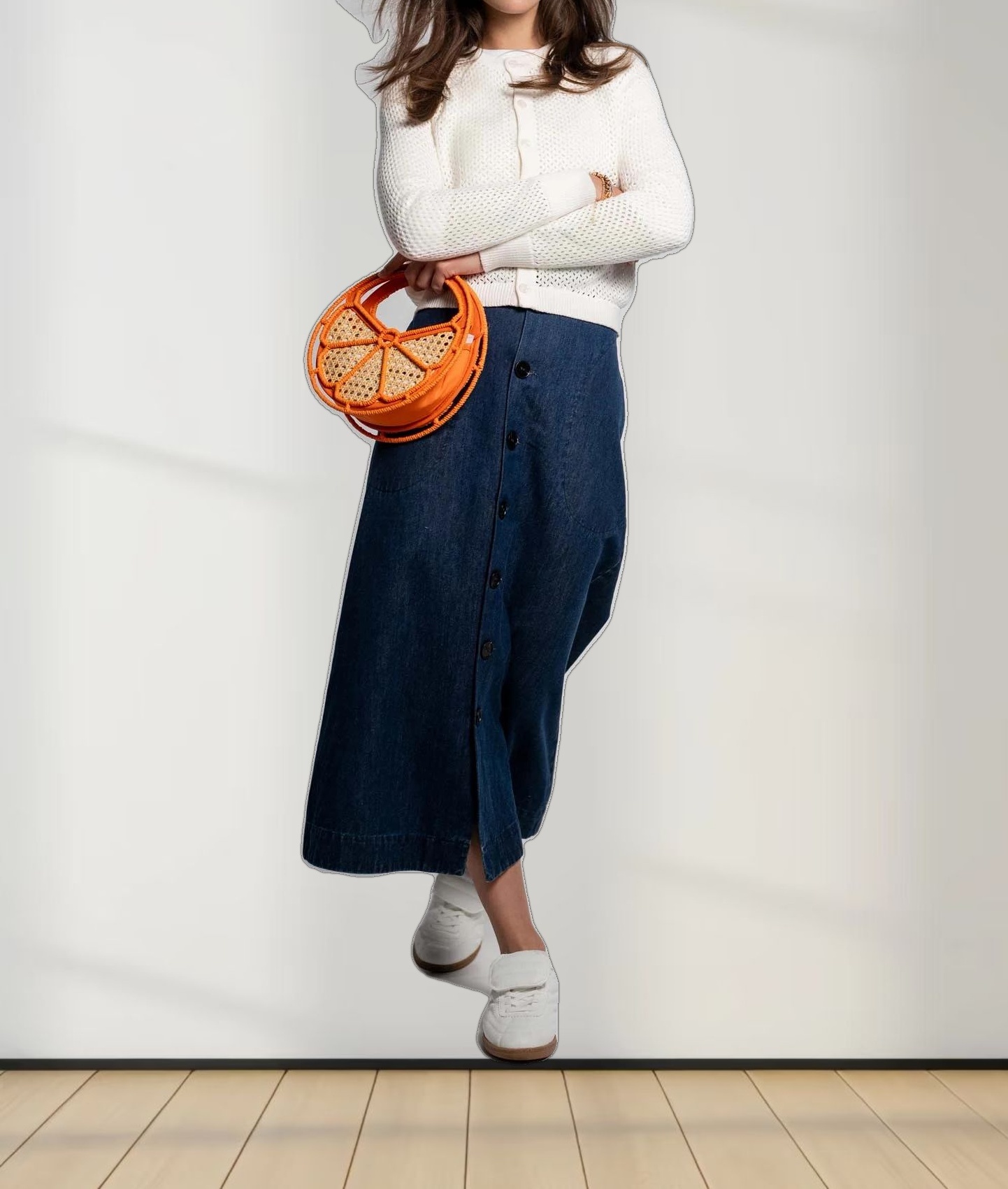 Crochet Knit Button Down Cardigan-White