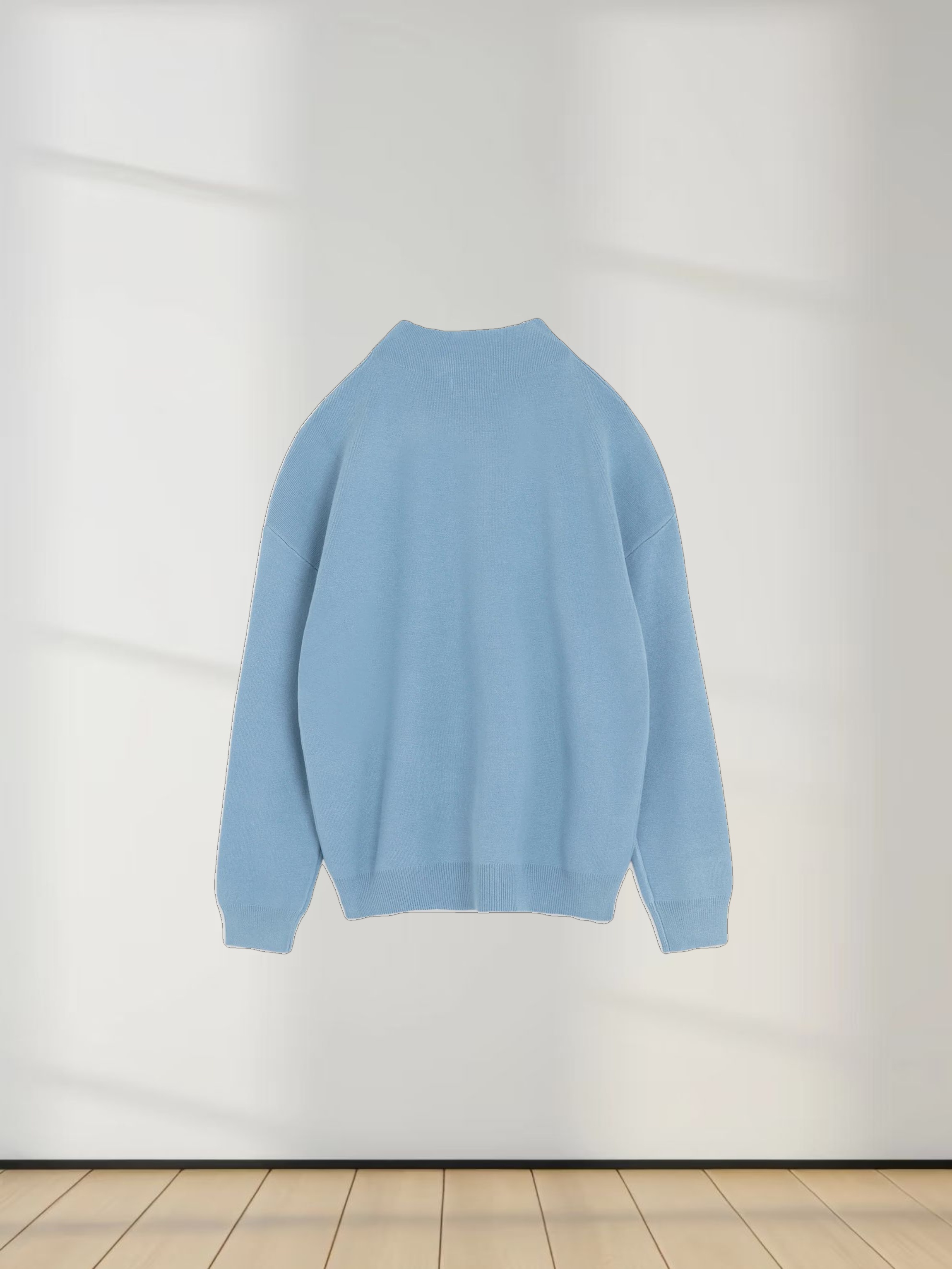 Mock Neck Thin Knit Sweater-Light Blue