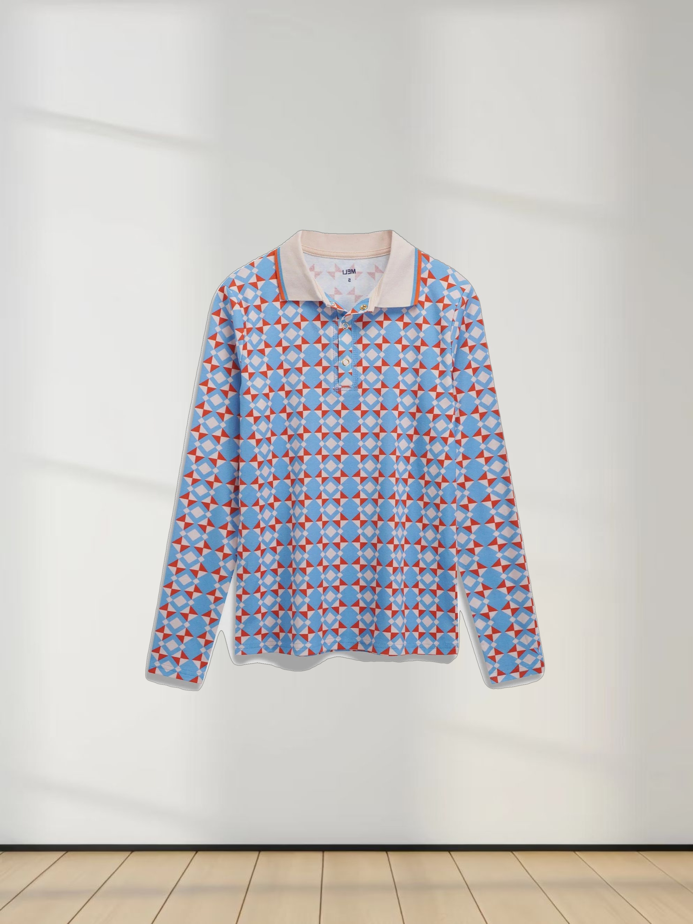 Printed Collar Snap Tee-Kaleidoscope Geo
