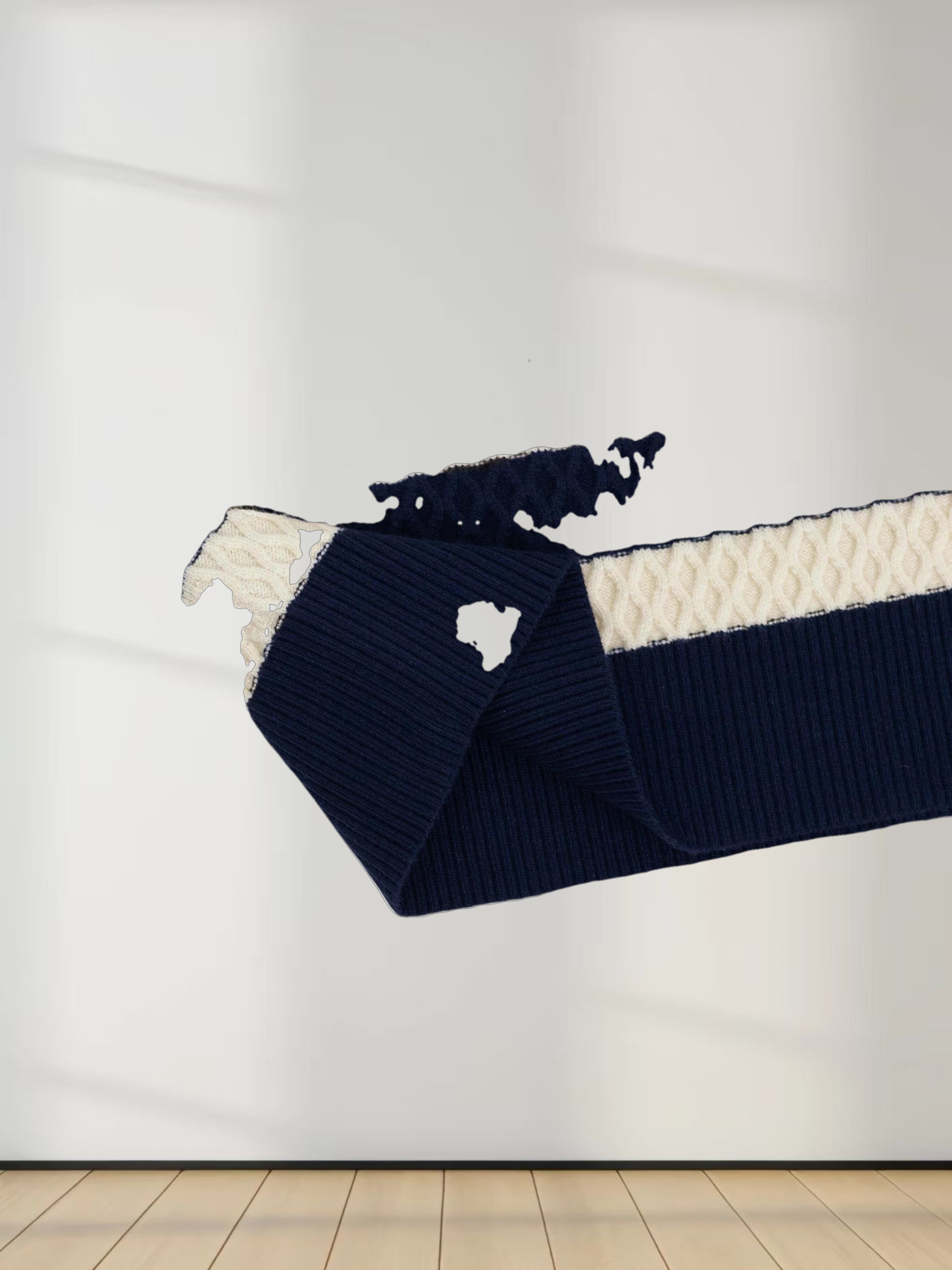 Laced Ruffle Collar Striped Sweater-Navy/Cream