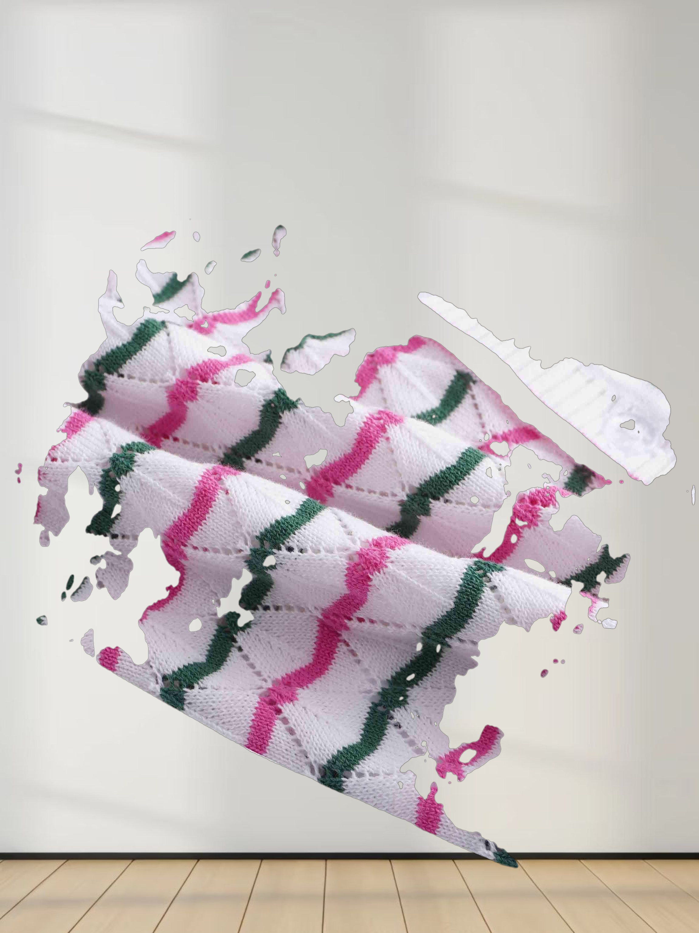 Striped Pointelle Cardigan-Green/Pink/White