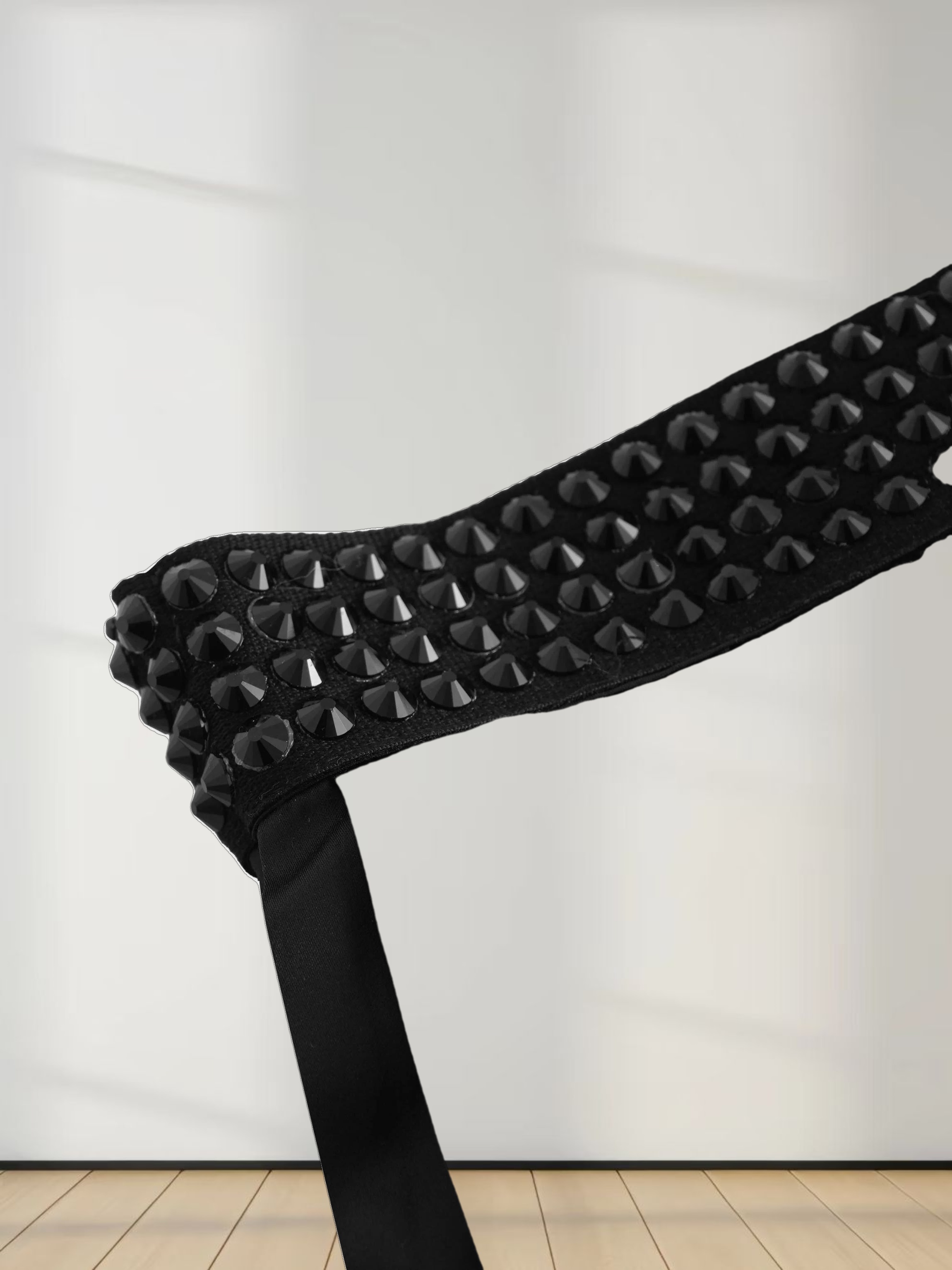 Stone Embellished Faux Satin Pleated Skirt-Black