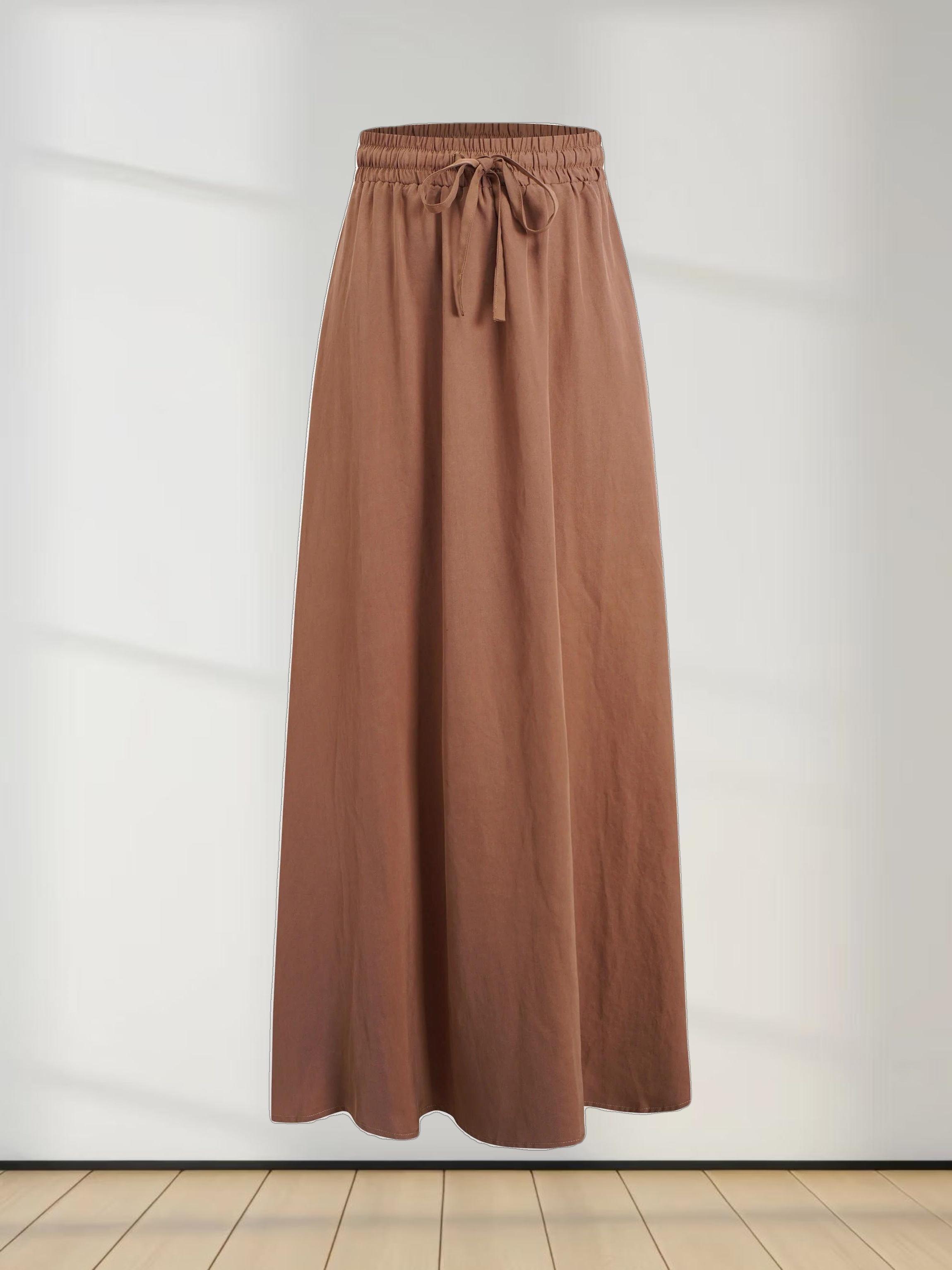 Drawstring Circle Skirt-Brown