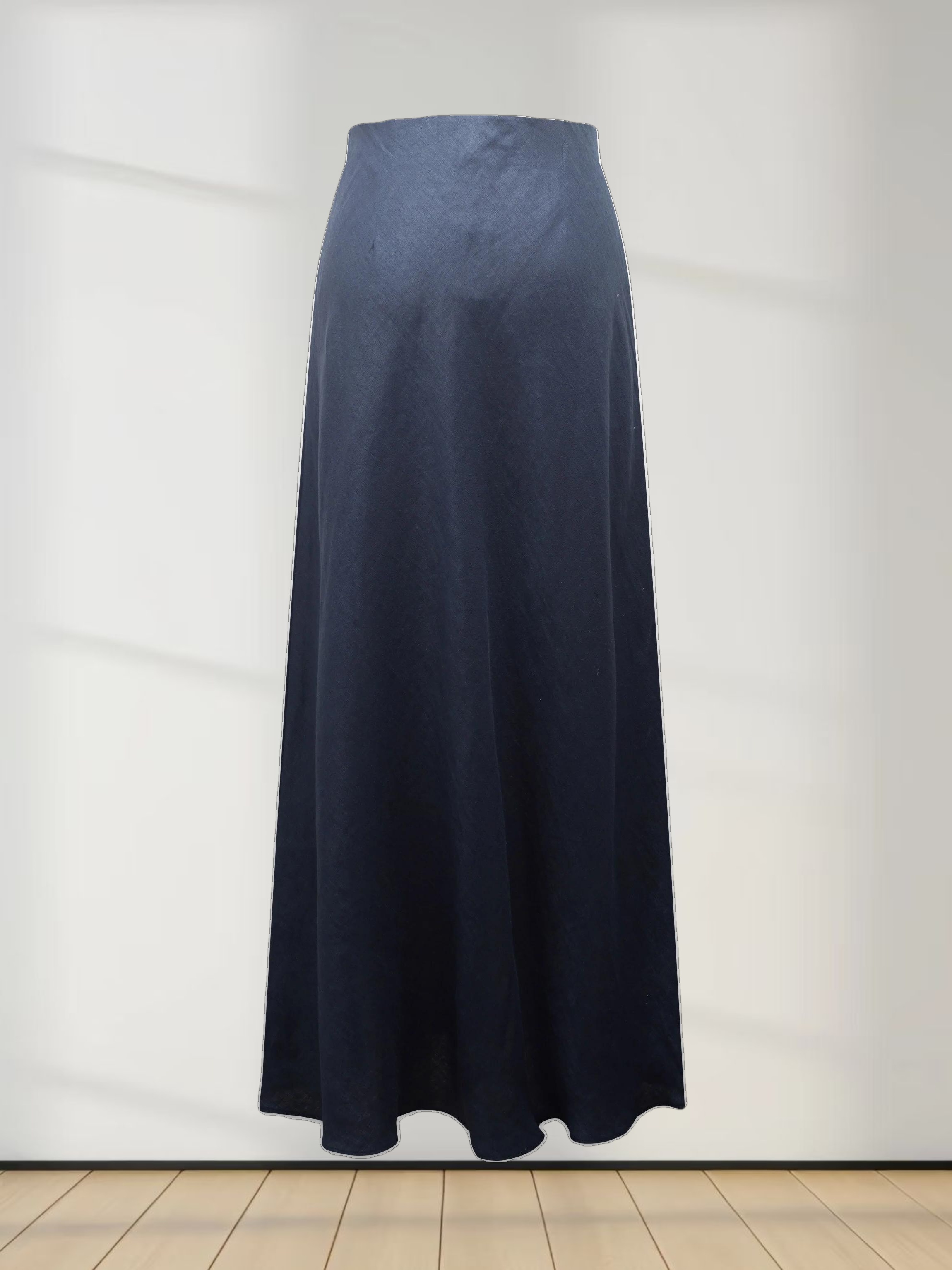 Linen Slip Skirt-Navy