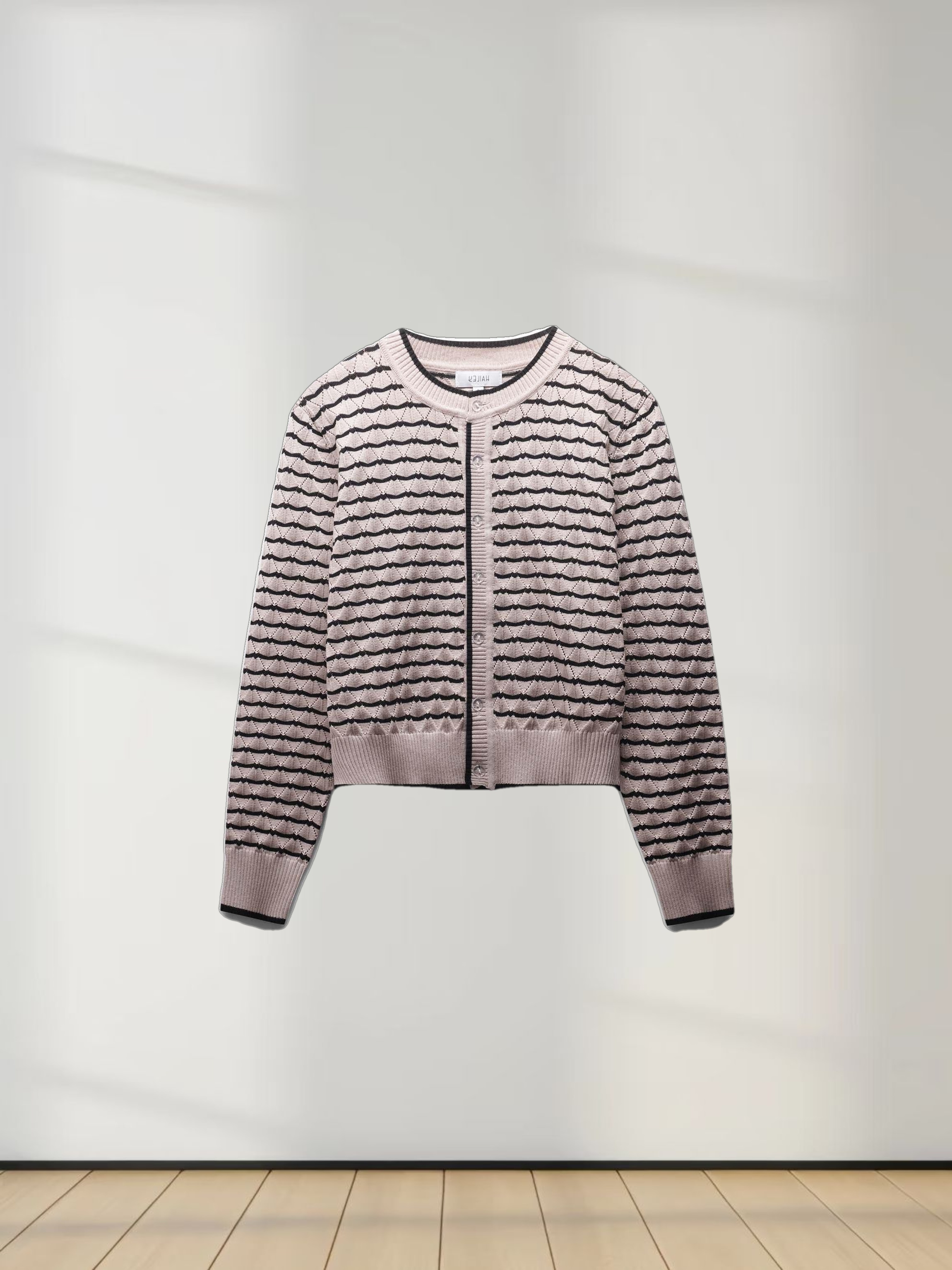 Striped Pointelle Cardigan-Black/Tan