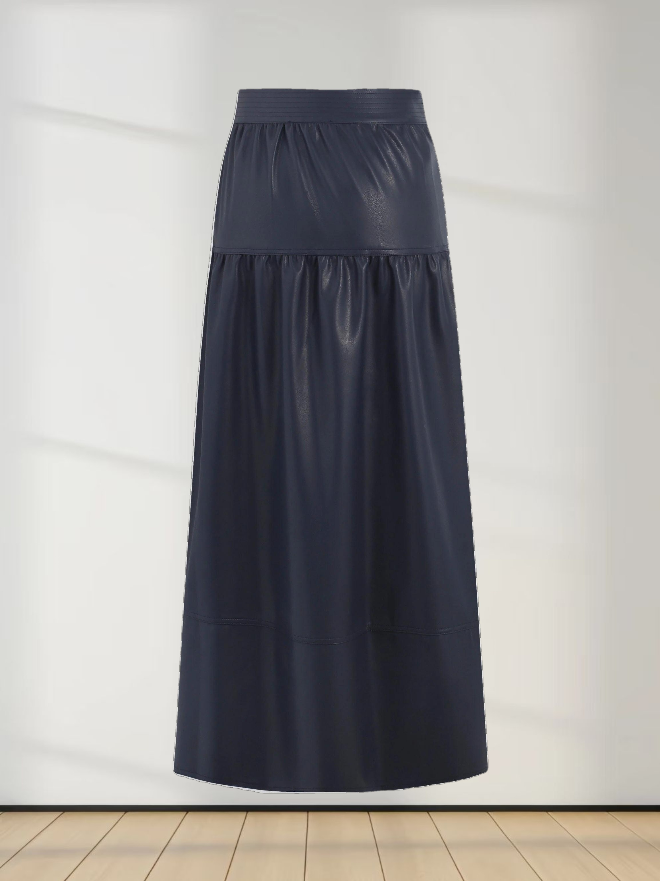 Drop Waist Leather Skirt-Navy