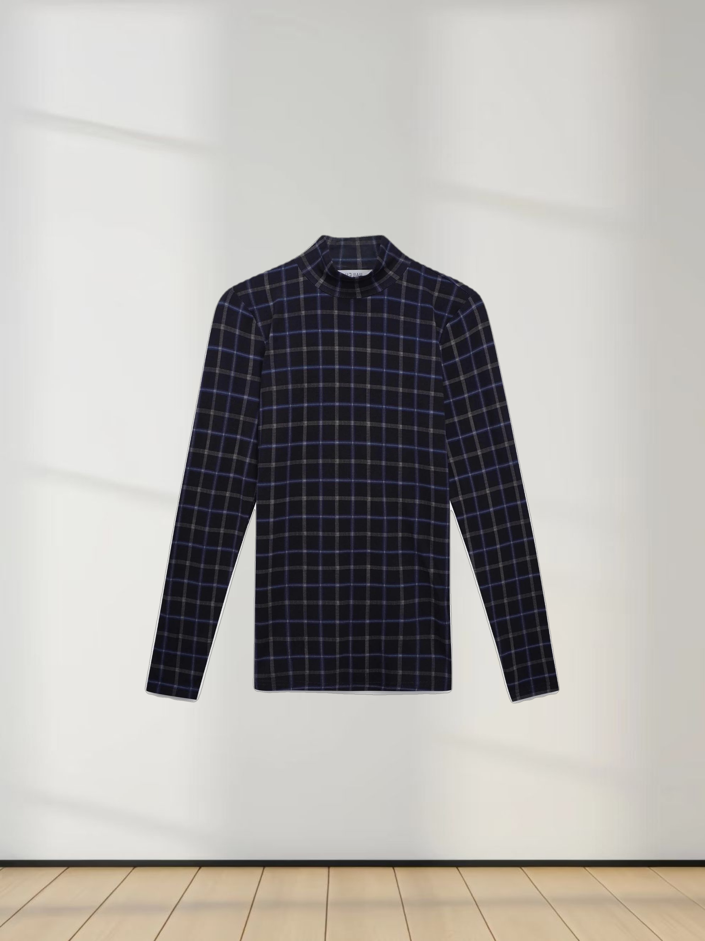 Printed Modal Turtleneck-Blue Plaid
