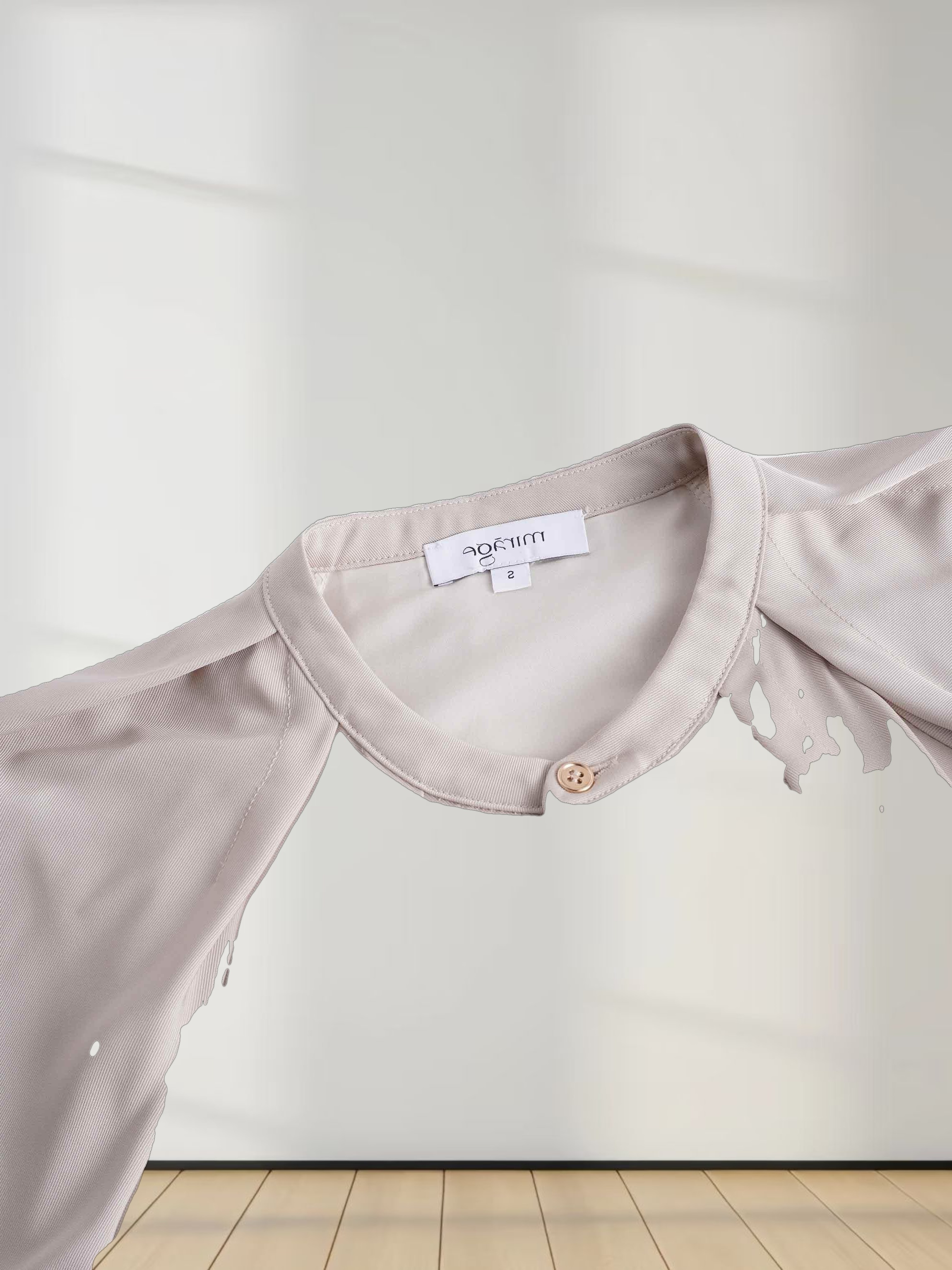 Pleat Neck Belted Dress-Ecru