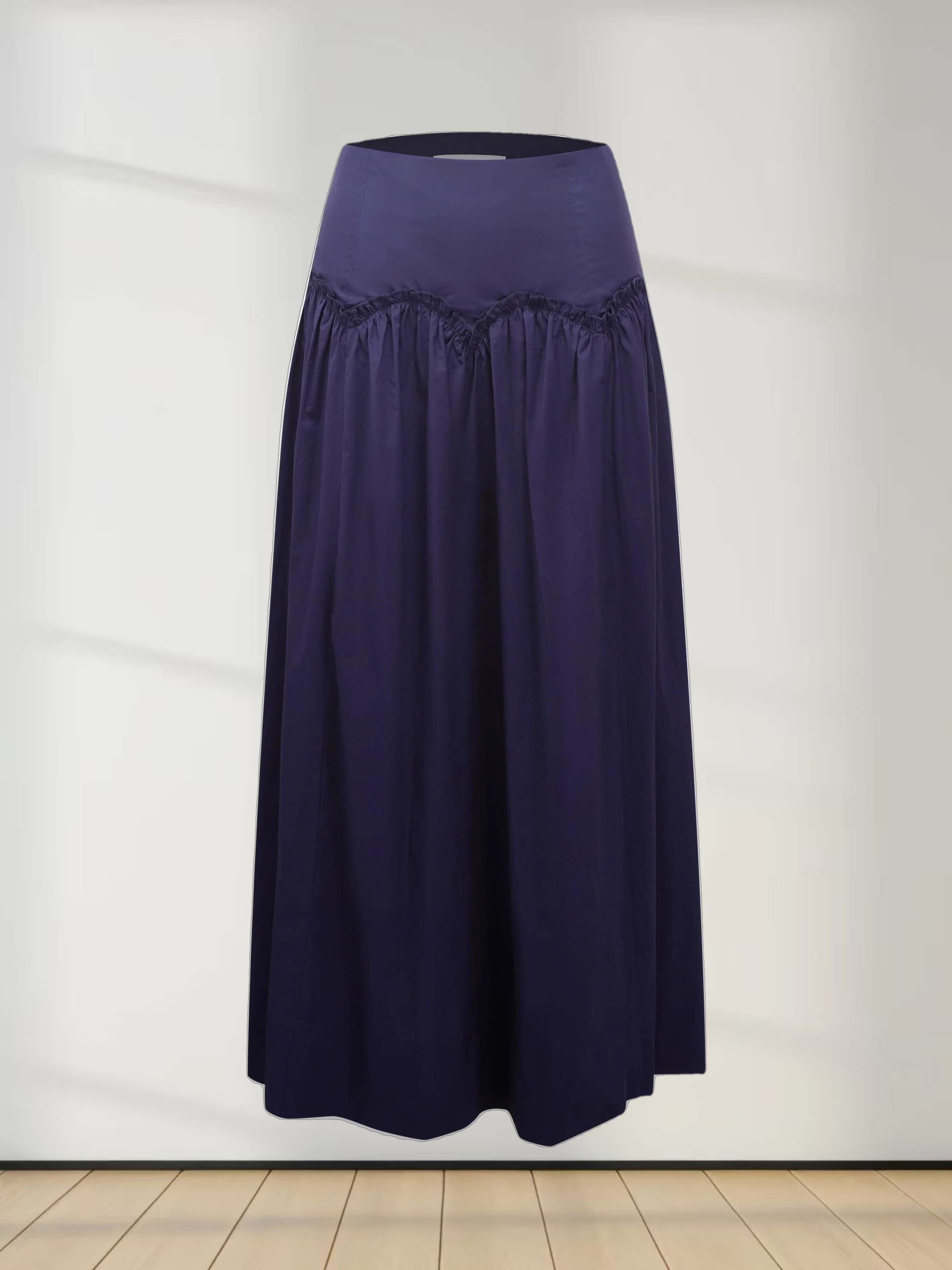 Yoke Ruffle Skirt-Navy