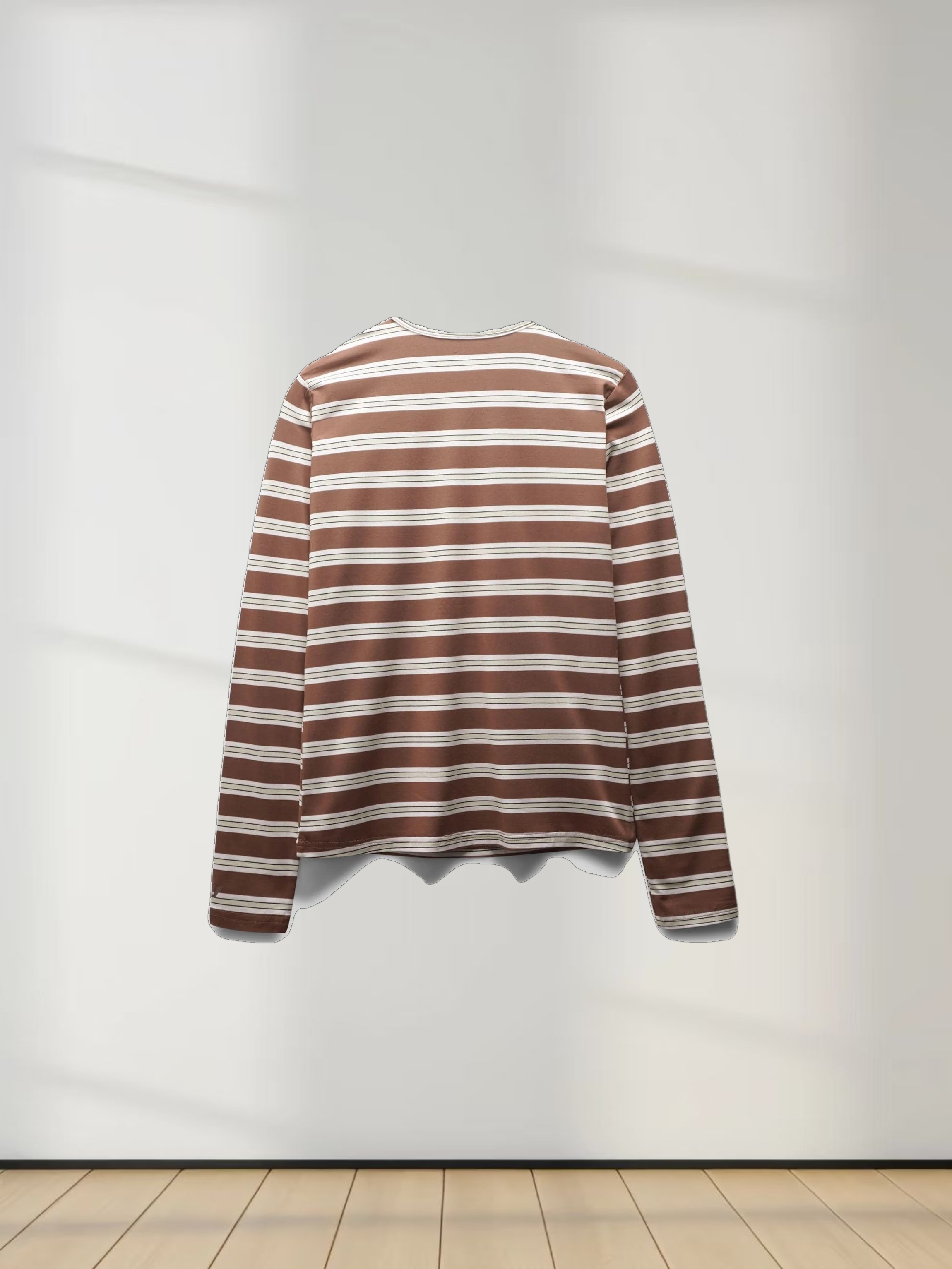 Flat Striped High V Long Sleeve-Brown/Yellow