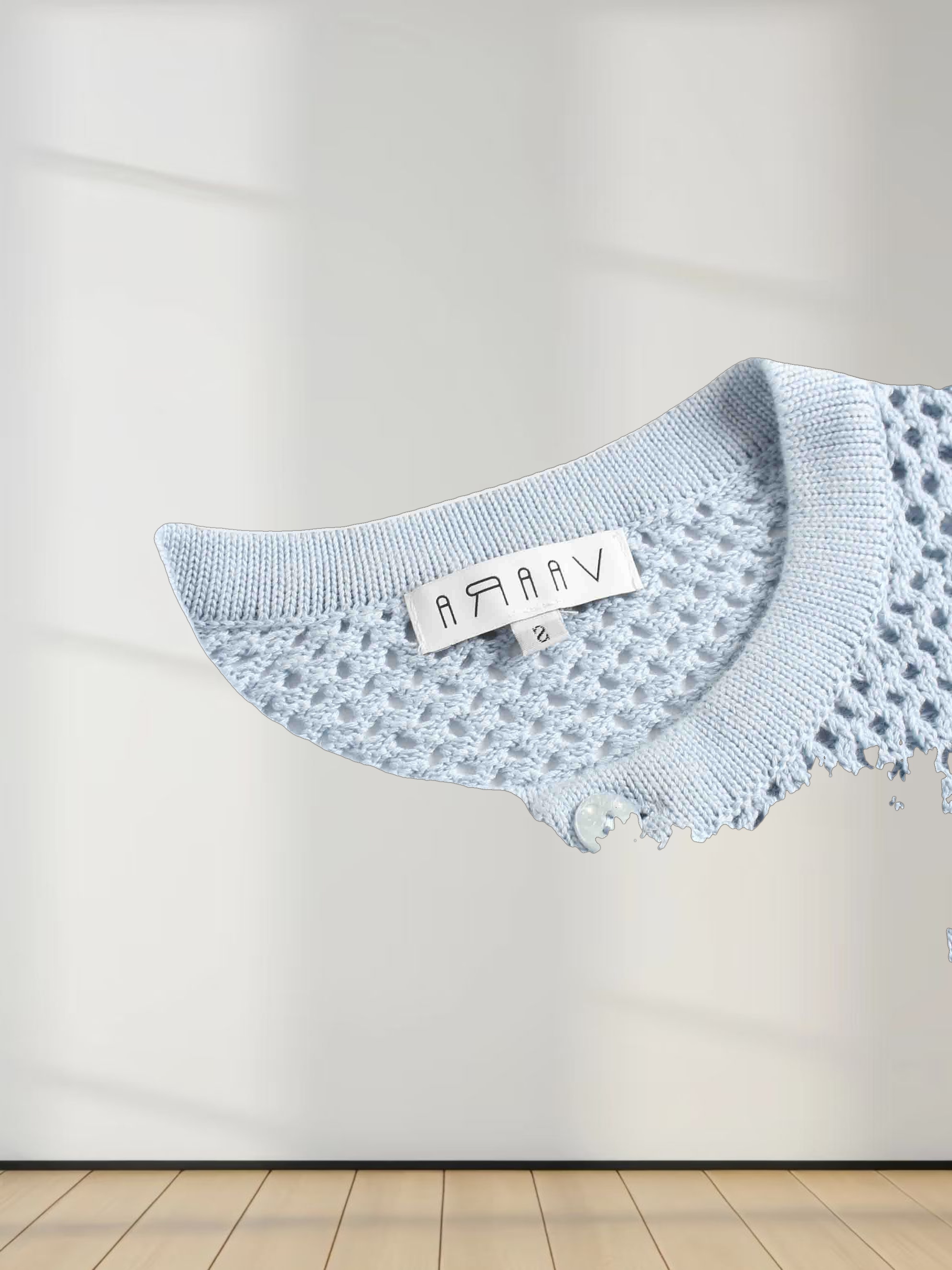 Crochet Knit Button Down Cardigan-Light Blue