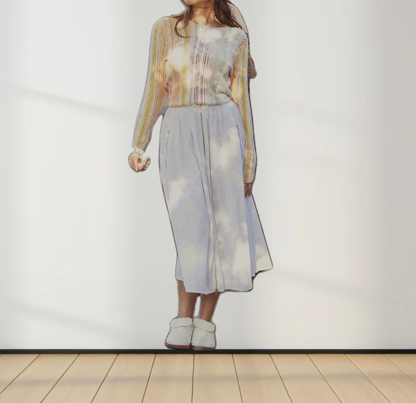 Printed Cable Knit Sweater-Pastel Stripes